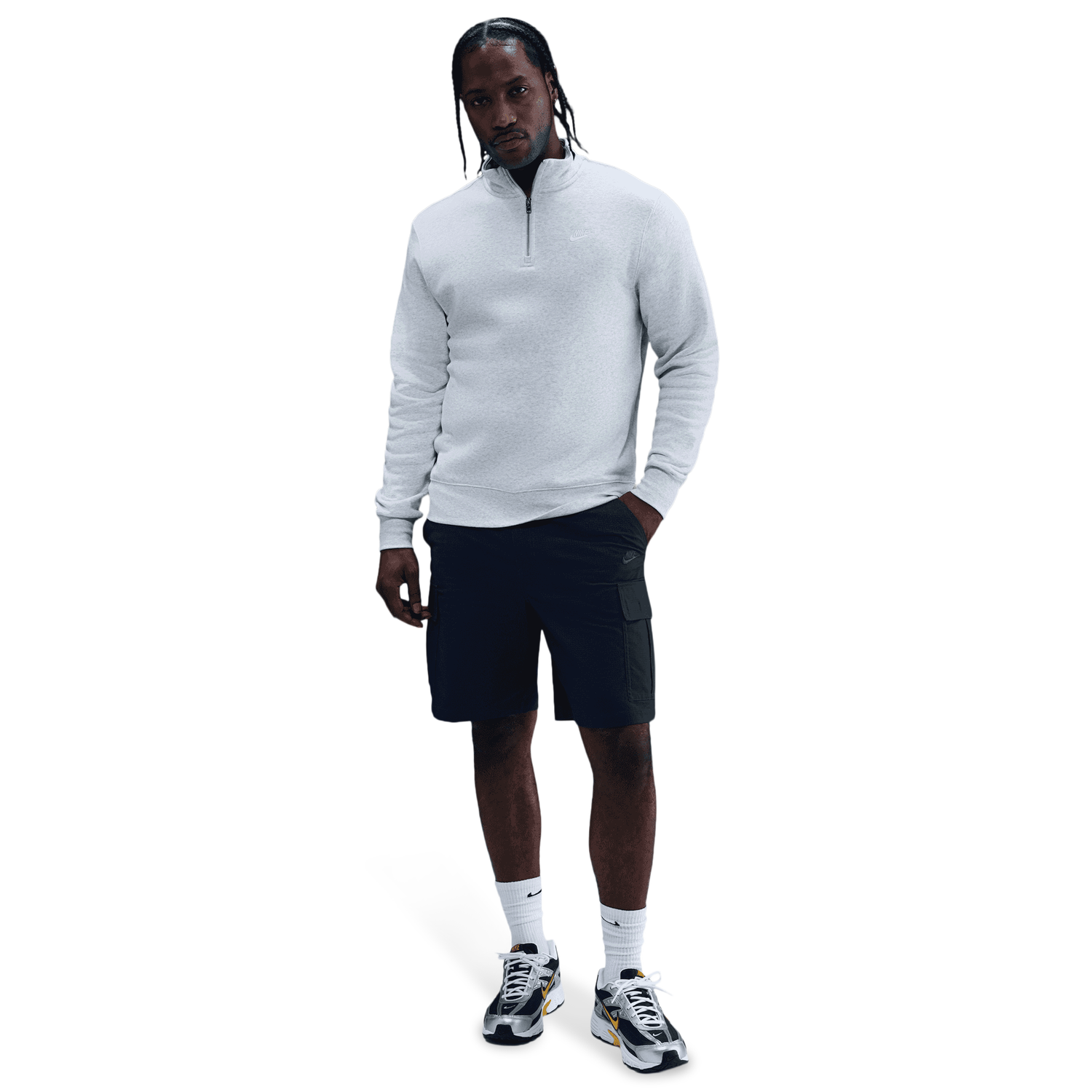 Nike Club Fleece Half-Zip - Men's - Gray/White