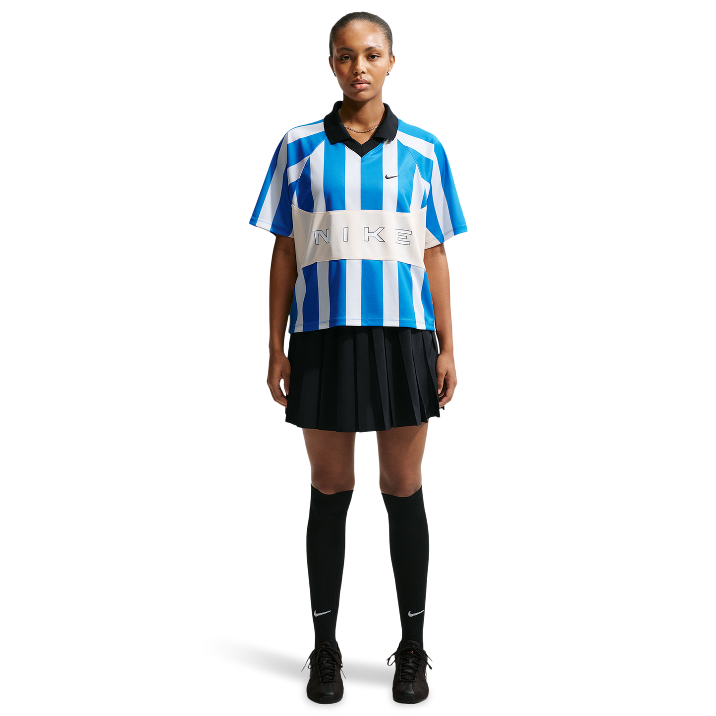 Nike NSW Street Oversized SS Stripe Jersey - Women's - Chalk/Lt Photo Blue/Lt Photo Blue
