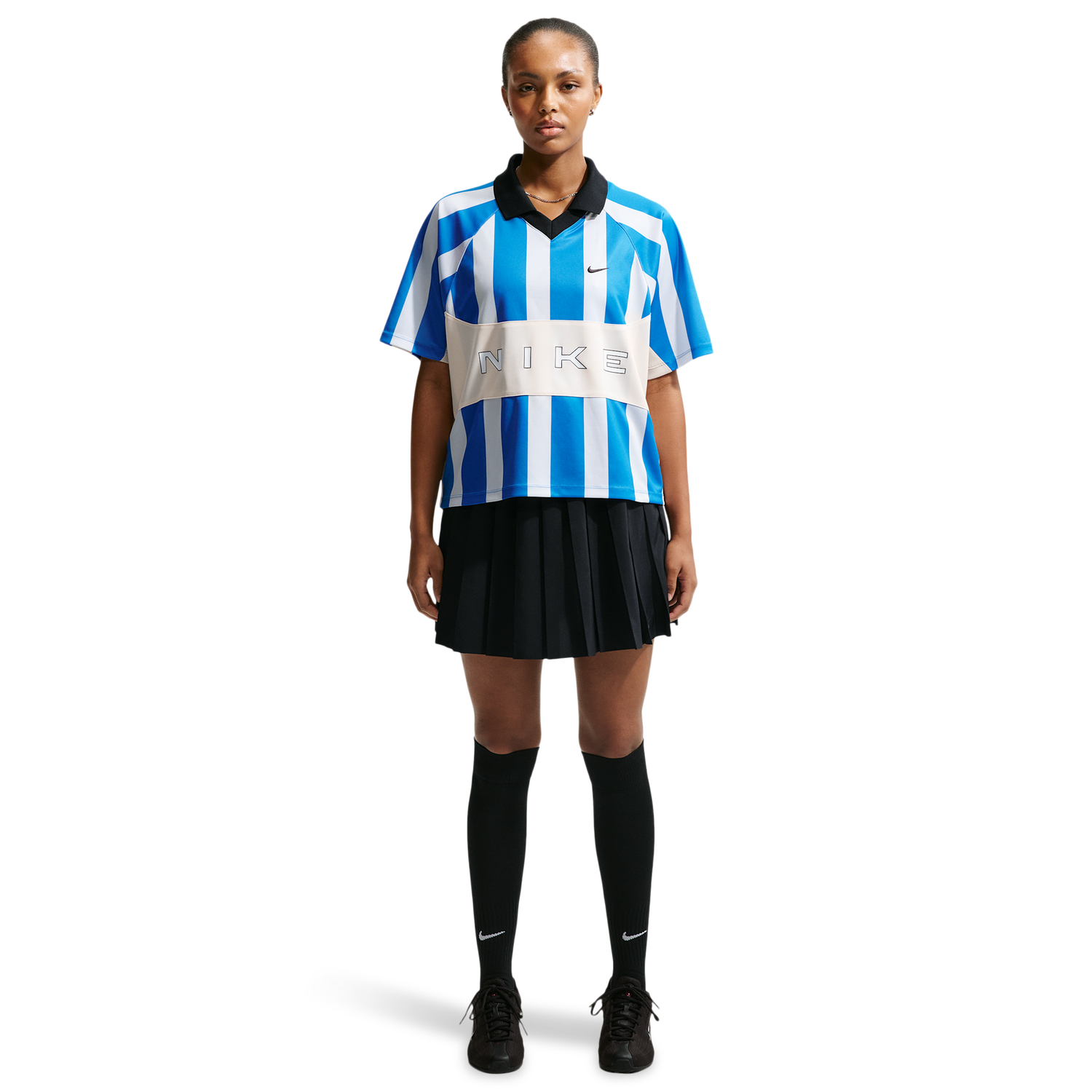 Nike NSW Street Oversized SS Stripe Jersey - Women's - Chalk/Lt Photo Blue/Lt Photo Blue
