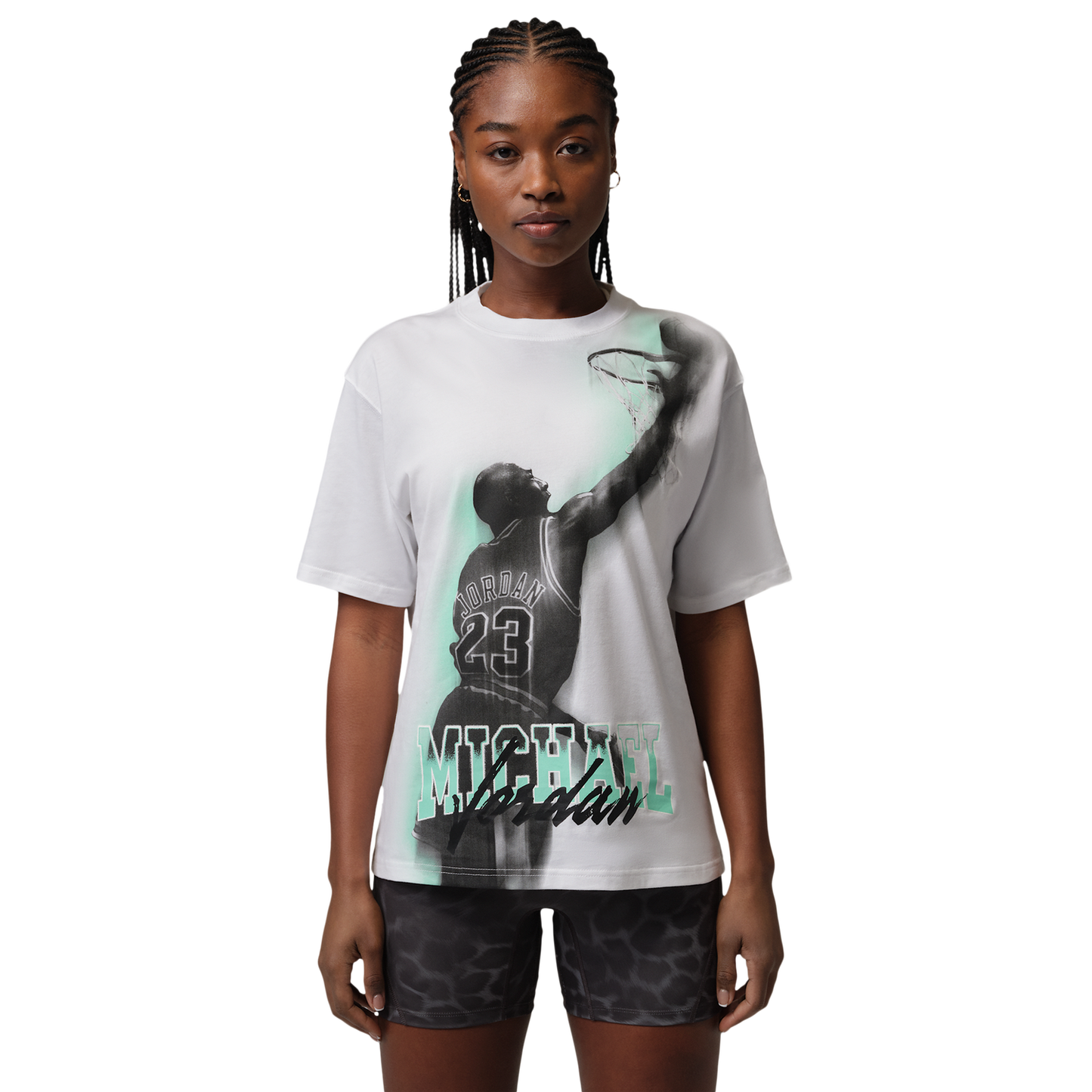 Jordan SPT DF SS GFX TEE HTG - Women's - White/Green Glow
