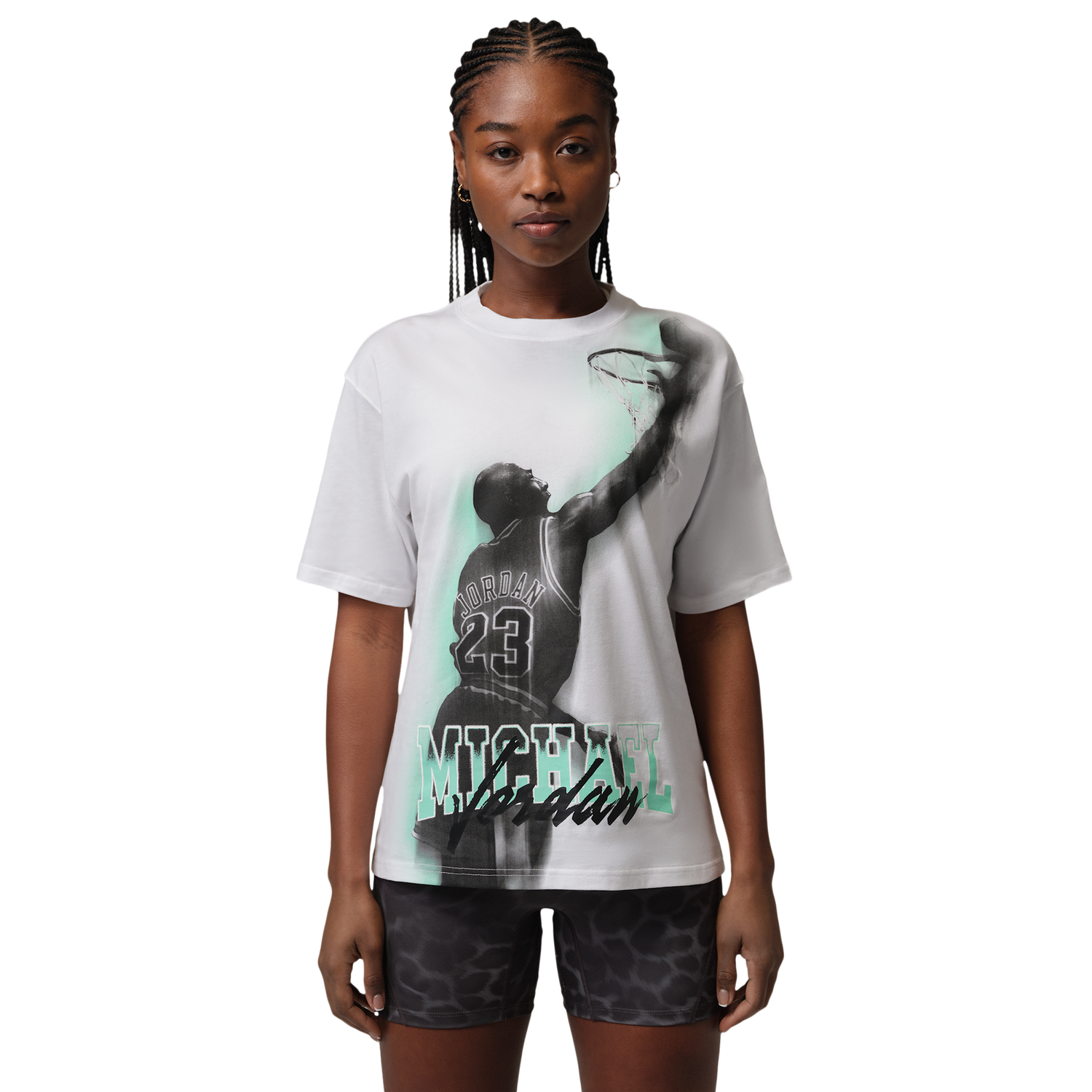 Jordan SPT DF SS GFX TEE HTG - Women's - White/Green Glow