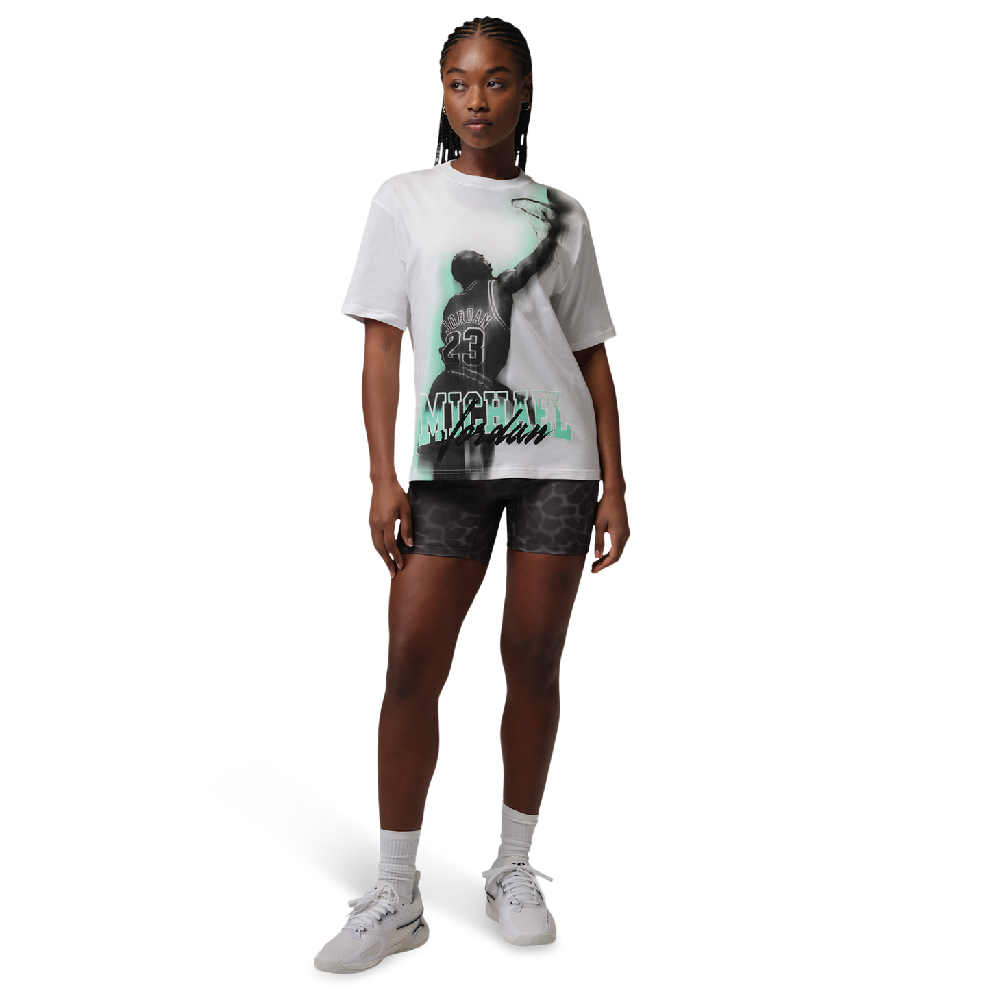 Jordan SPT DF SS GFX TEE HTG - Women's - White/Green Glow
