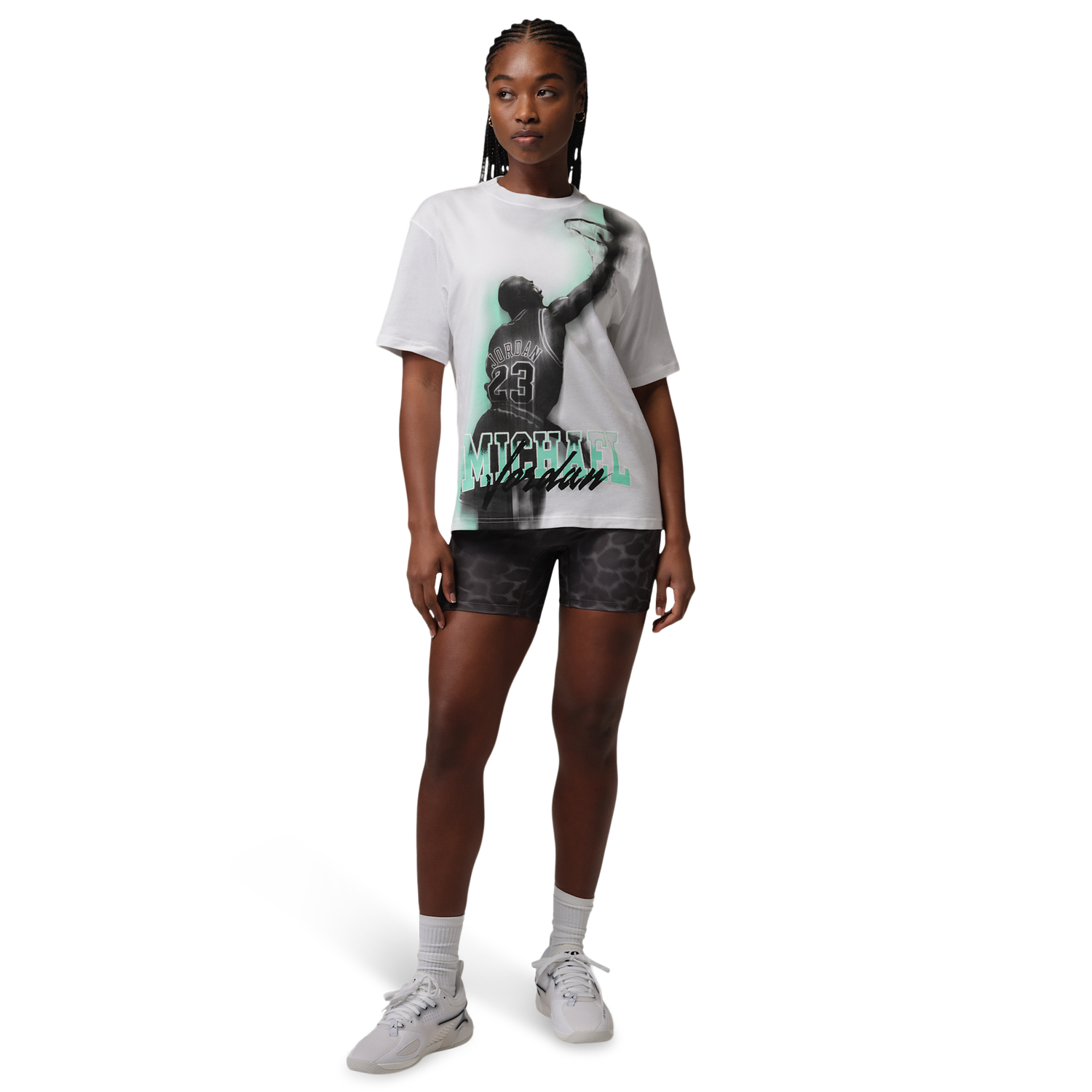 Jordan SPT DF SS GFX TEE HTG - Women's - White/Green Glow