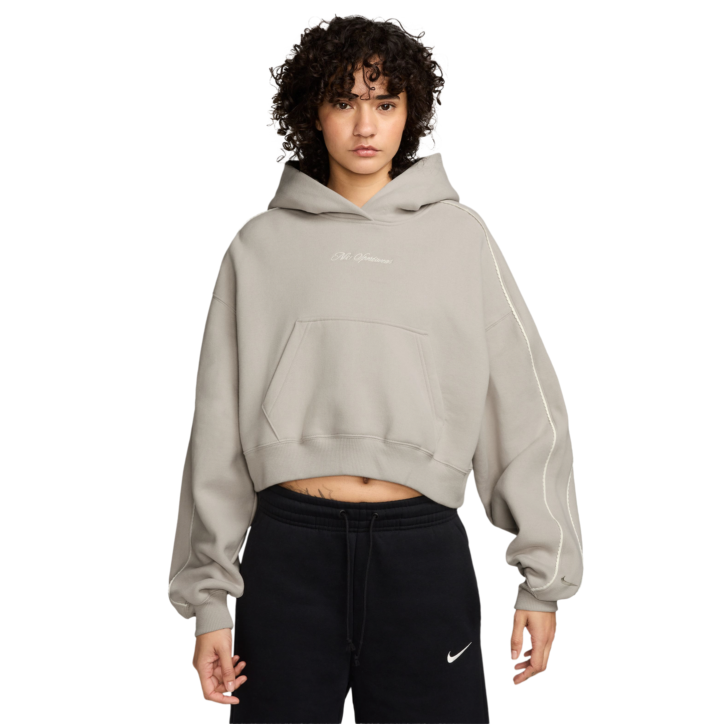 Nike Studio Crop Fleece Scallop Hoodie - Women's - White/White/White