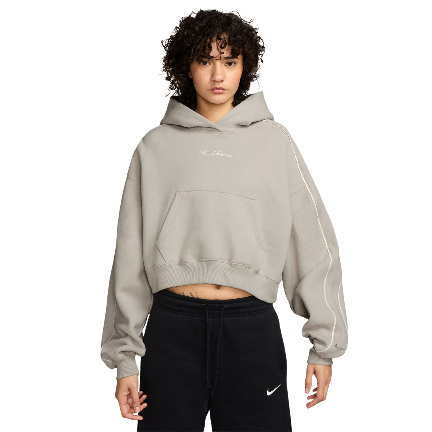Nike Studio Crop Fleece Scallop Hoodie - Women's - White/White/White