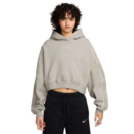 Nike Studio Crop Fleece Scallop Hoodie - Women's - White/White/White