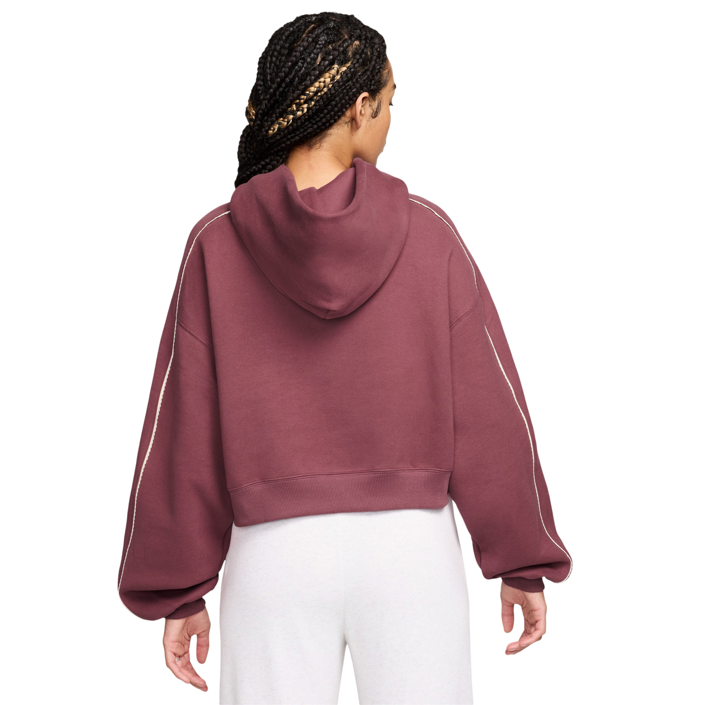 Nike Studio Crop Fleece Scallop Hoodie - Women's - Pink/White/Pink