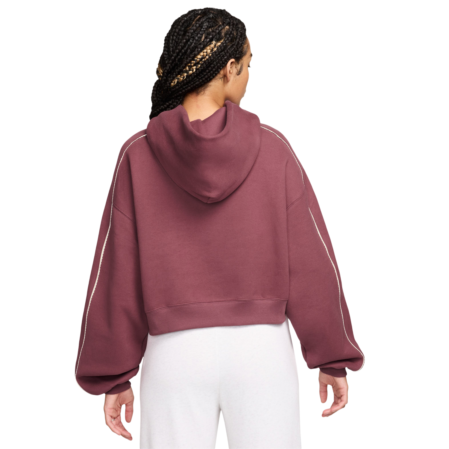 Nike Studio Crop Fleece Scallop Hoodie - Women's - Pink/White/Pink