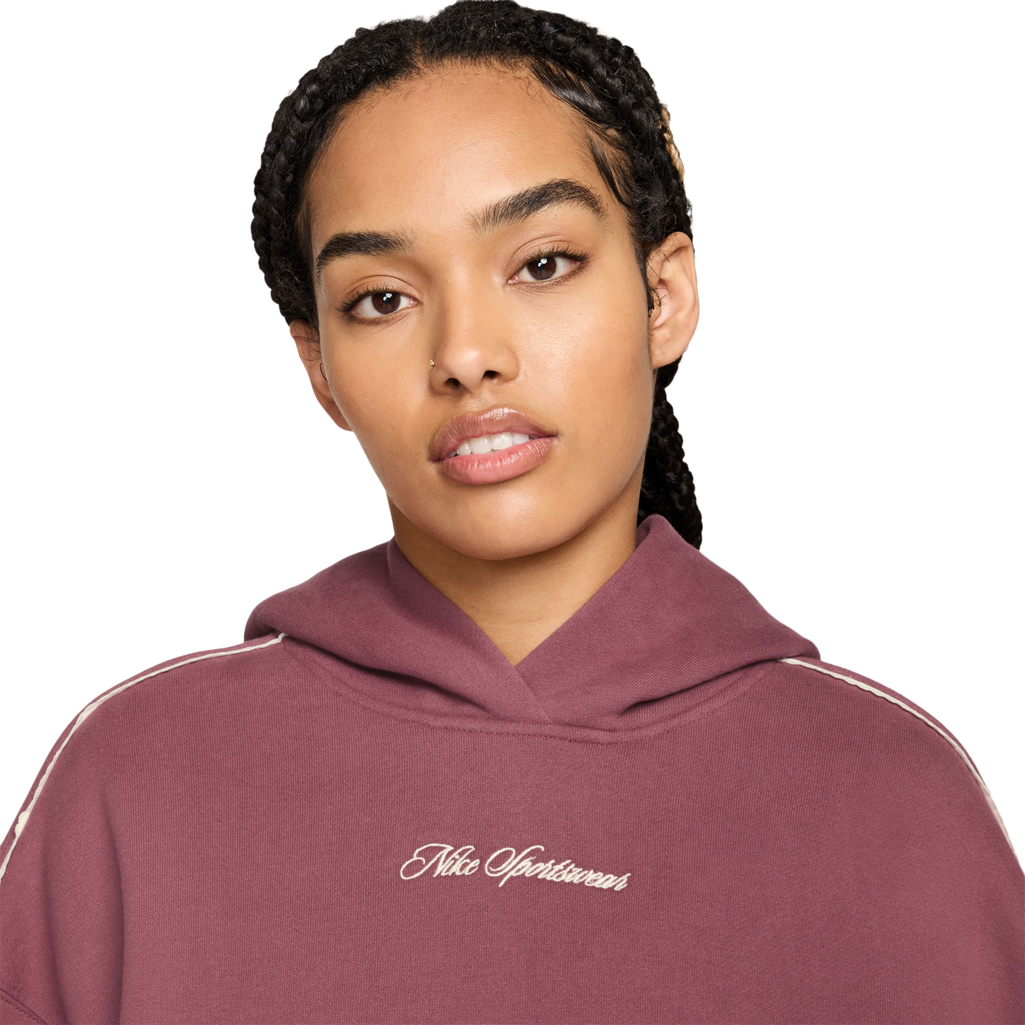 Nike Studio Crop Fleece Scallop Hoodie - Women's - Pink/White/Pink