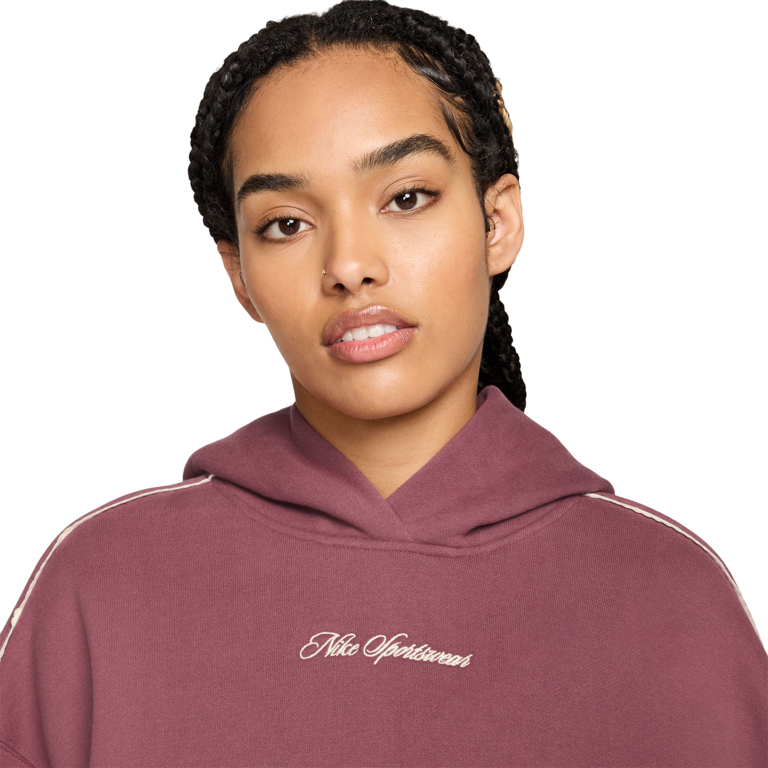 Nike Studio Crop Fleece Scallop Hoodie - Women's - Pink/White/Pink