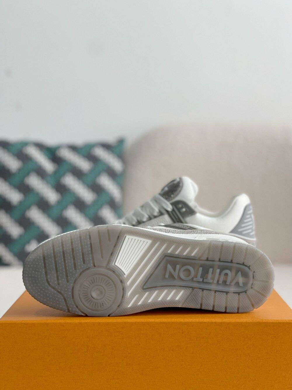 Louis Vuitton LV Trainer Sneaker Denim Monogram Grey Diamond
