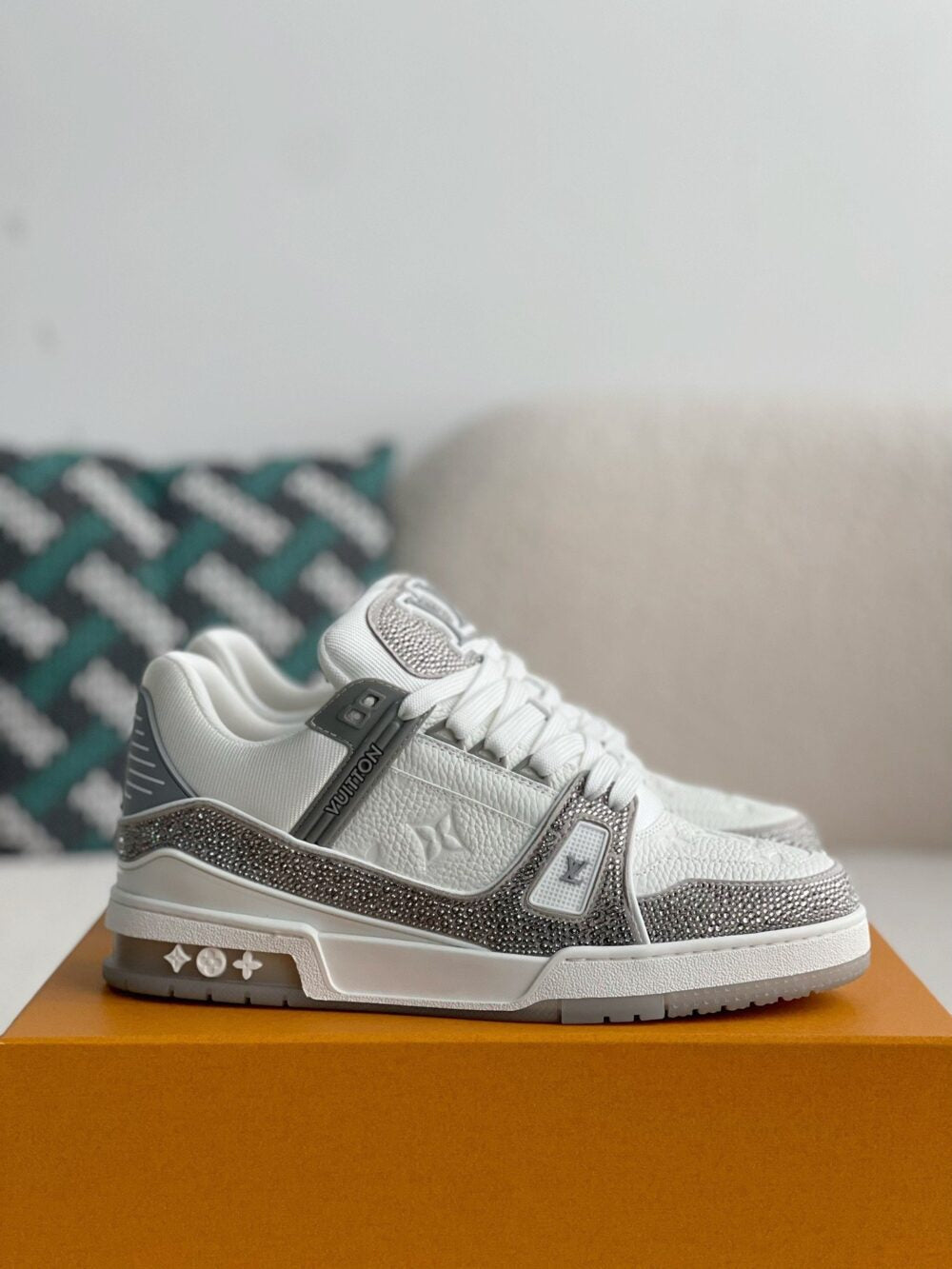 Louis Vuitton LV Trainer Sneaker Denim Monogram Grey Diamond