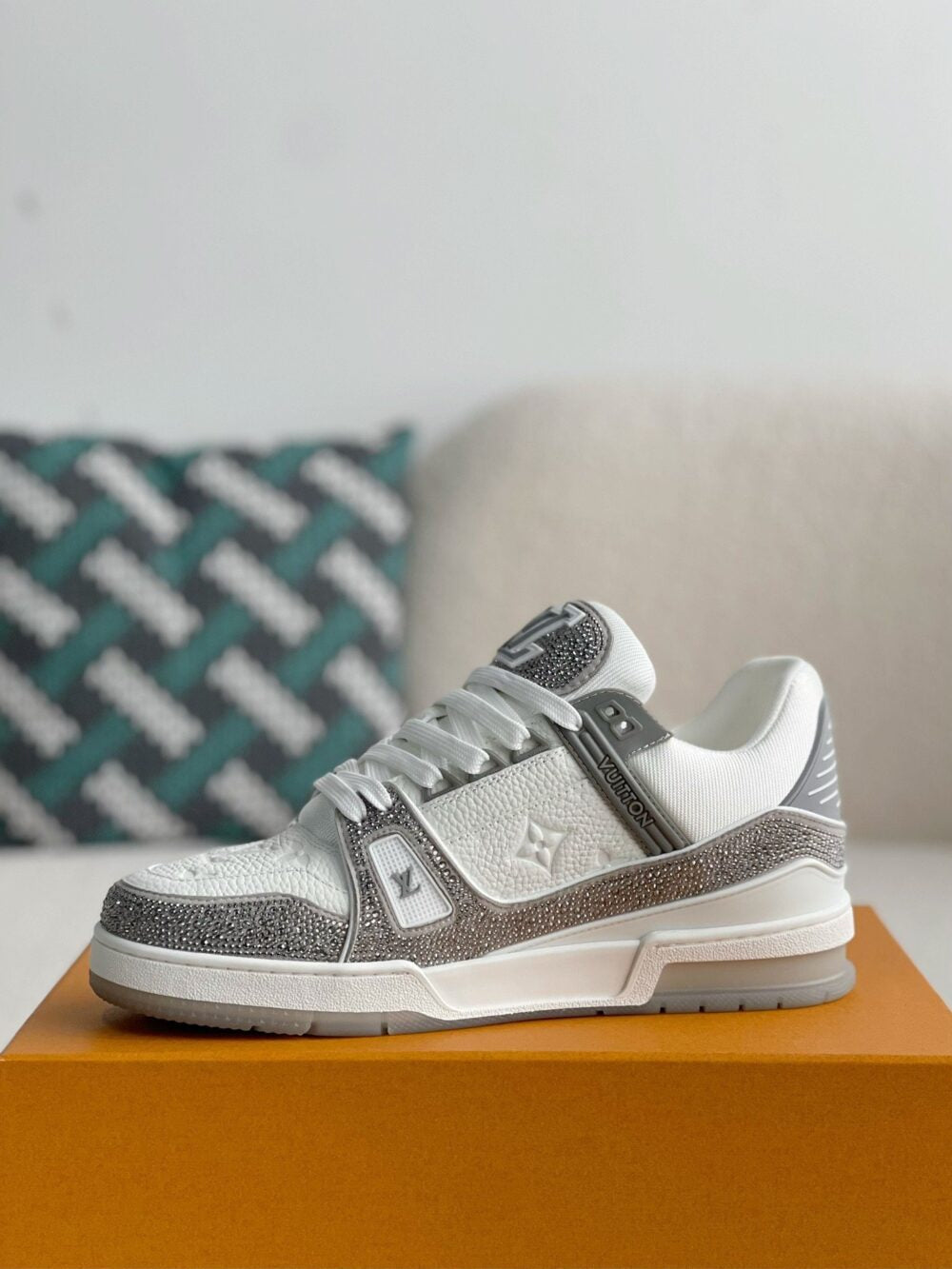 Louis Vuitton LV Trainer Sneaker Denim Monogram Grey Diamond