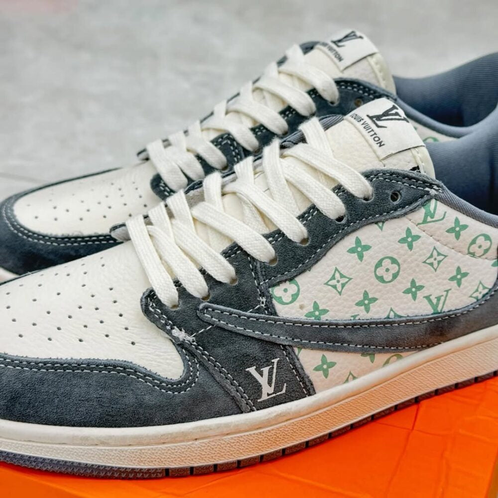 Louis Vuitton x Nike Air Jordan 1 Low Green Monogram Suede (Custom)