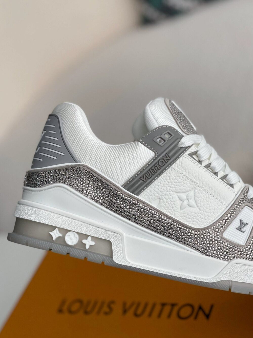 Louis Vuitton LV Trainer Sneaker Denim Monogram Grey Diamond