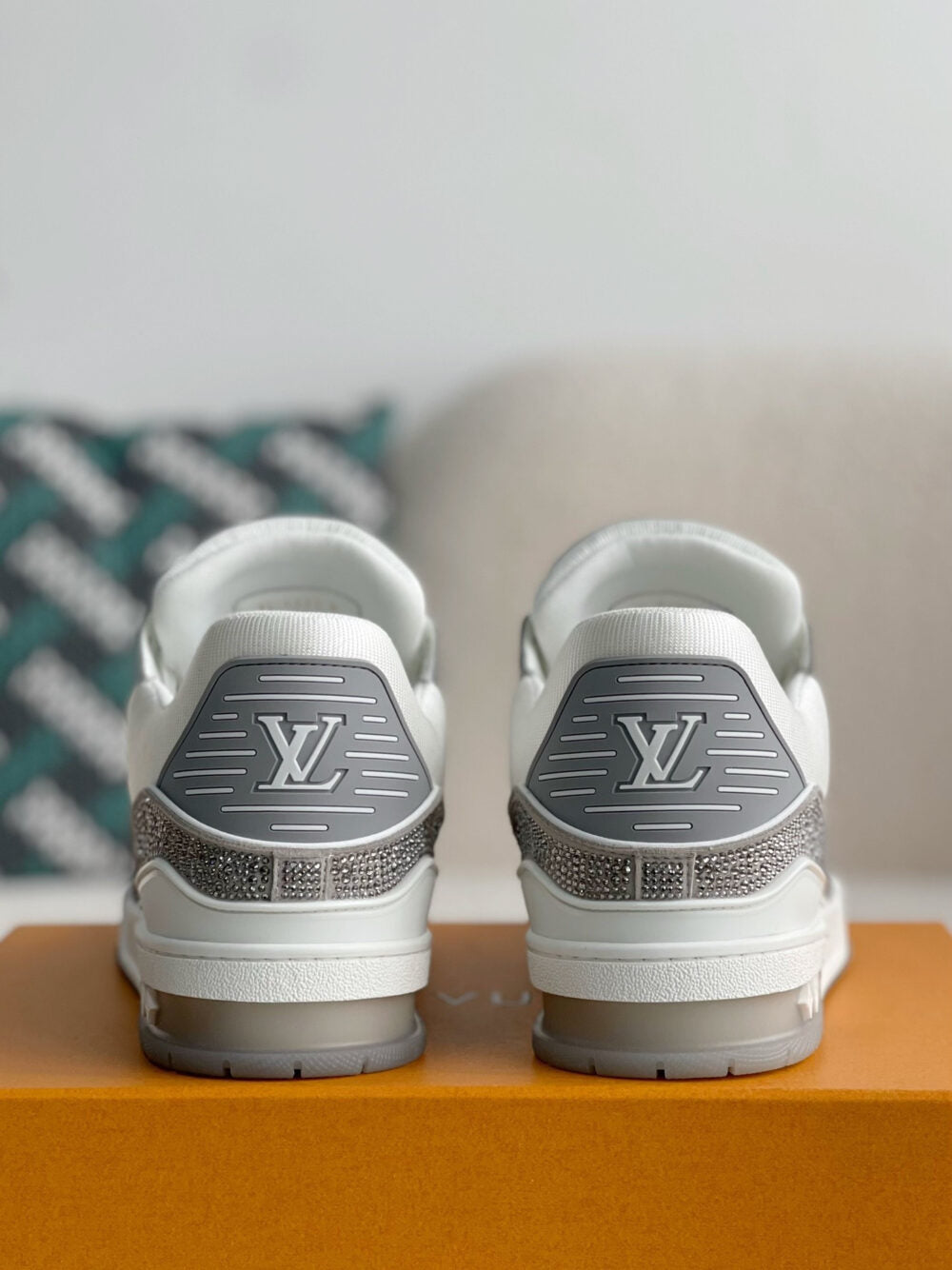 Louis Vuitton LV Trainer Sneaker Denim Monogram Grey Diamond