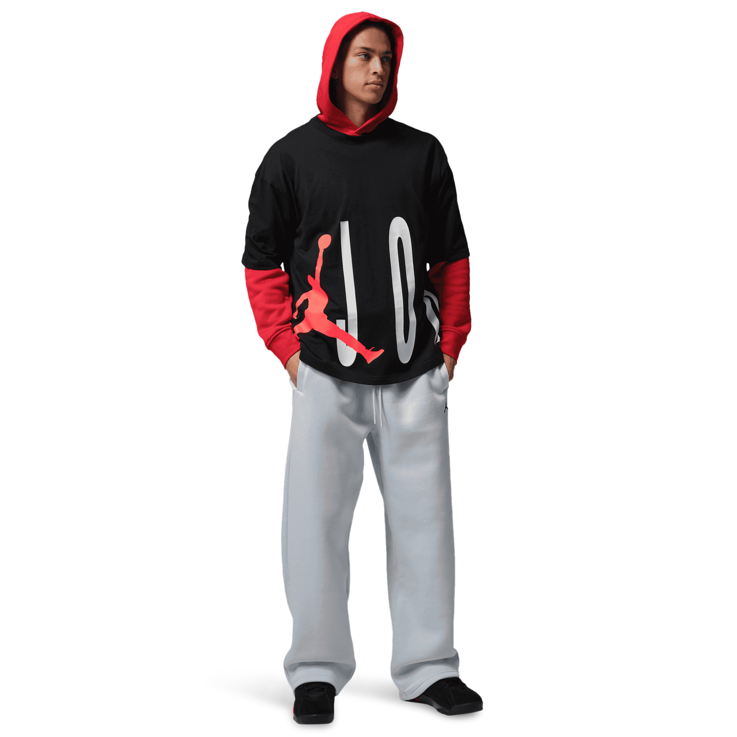 Jordan Torso Stretch Oversized Short Sleeve Crew - Men's - Black/Infrared 23