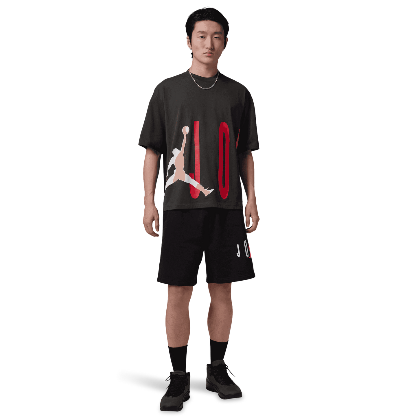Jordan Torso Stretch Oversized Short Sleeve Crew - Men's - Off Noir/Gym Red