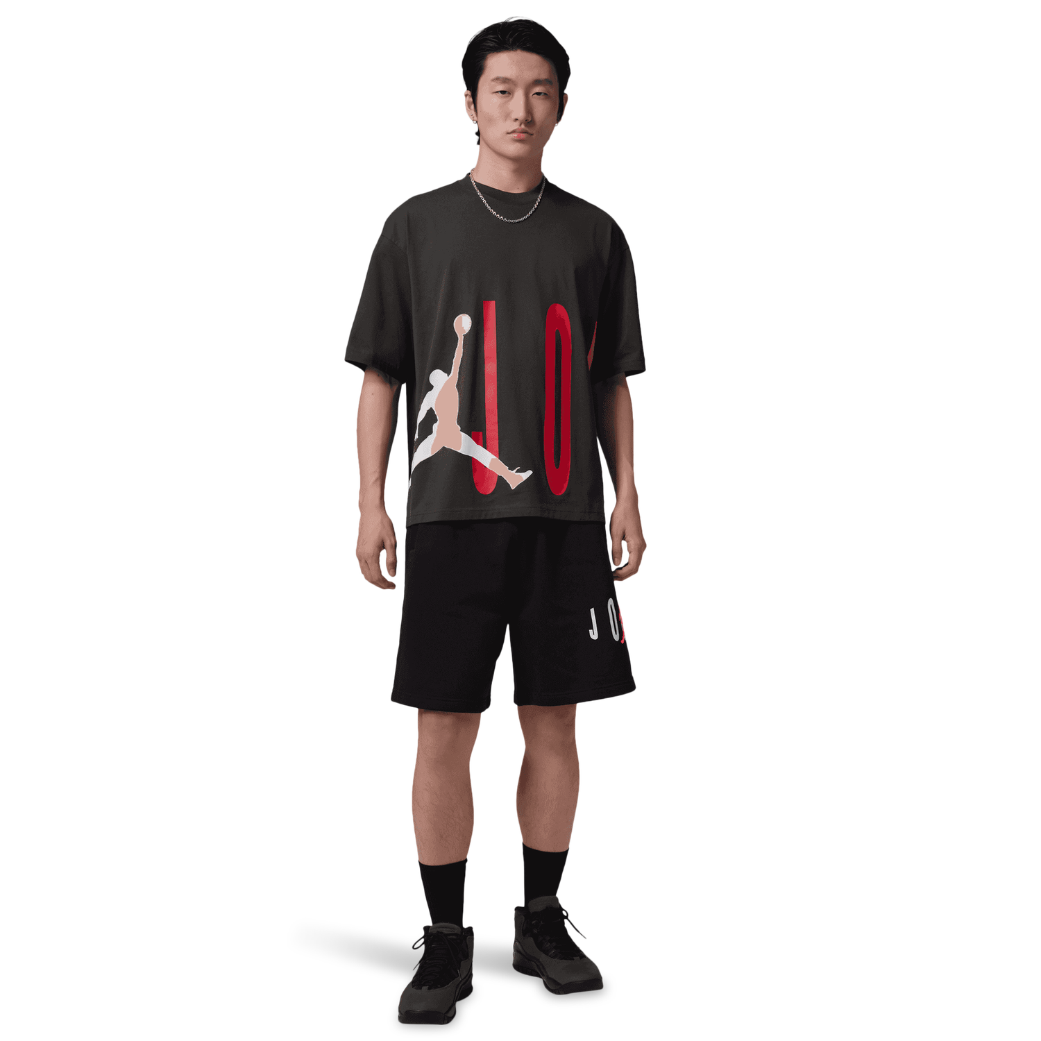 Jordan Torso Stretch Oversized Short Sleeve Crew - Men's - Off Noir/Gym Red