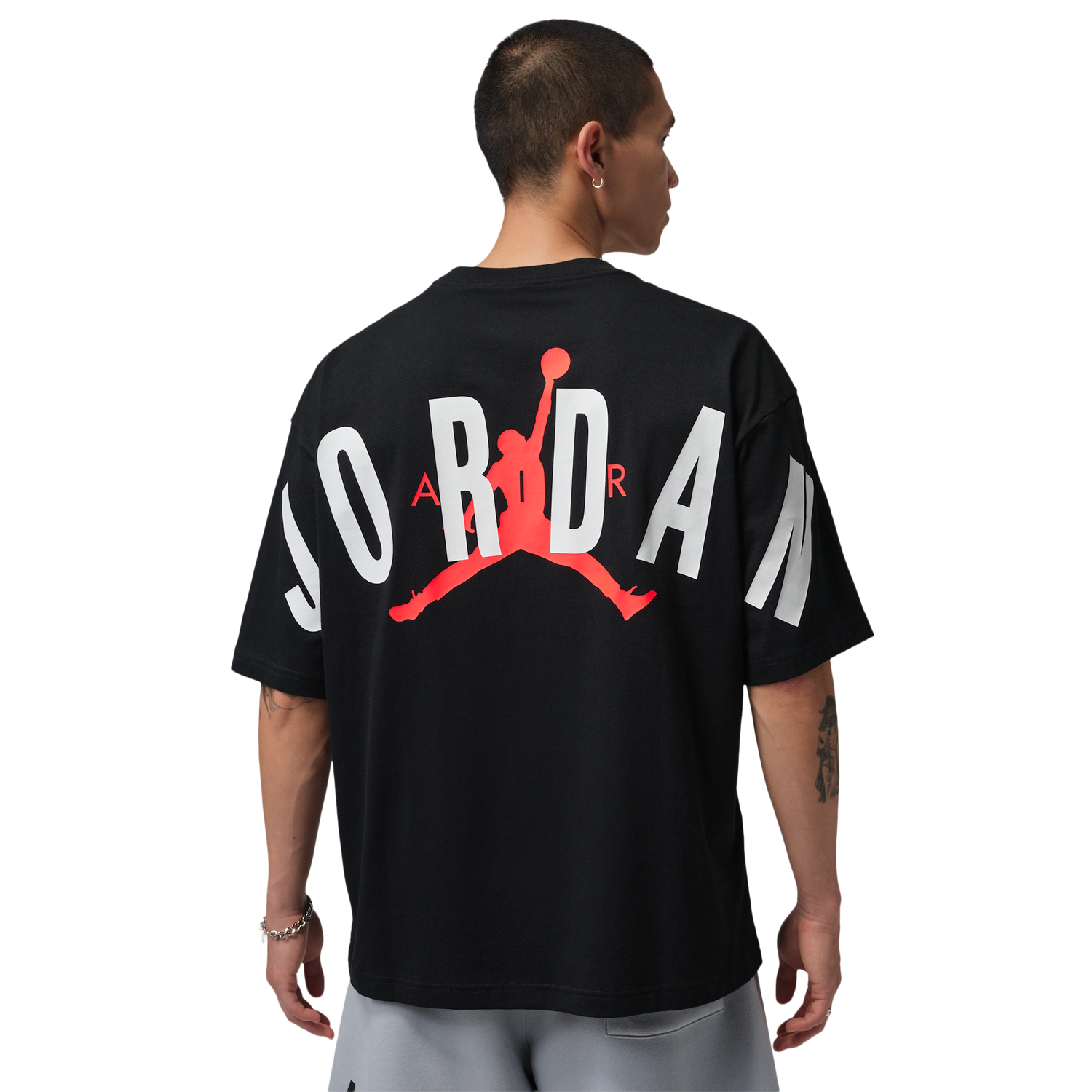 Jordan Back Stretch Oversized Short Sleeve Crew - Men's - Infrared 23/Black