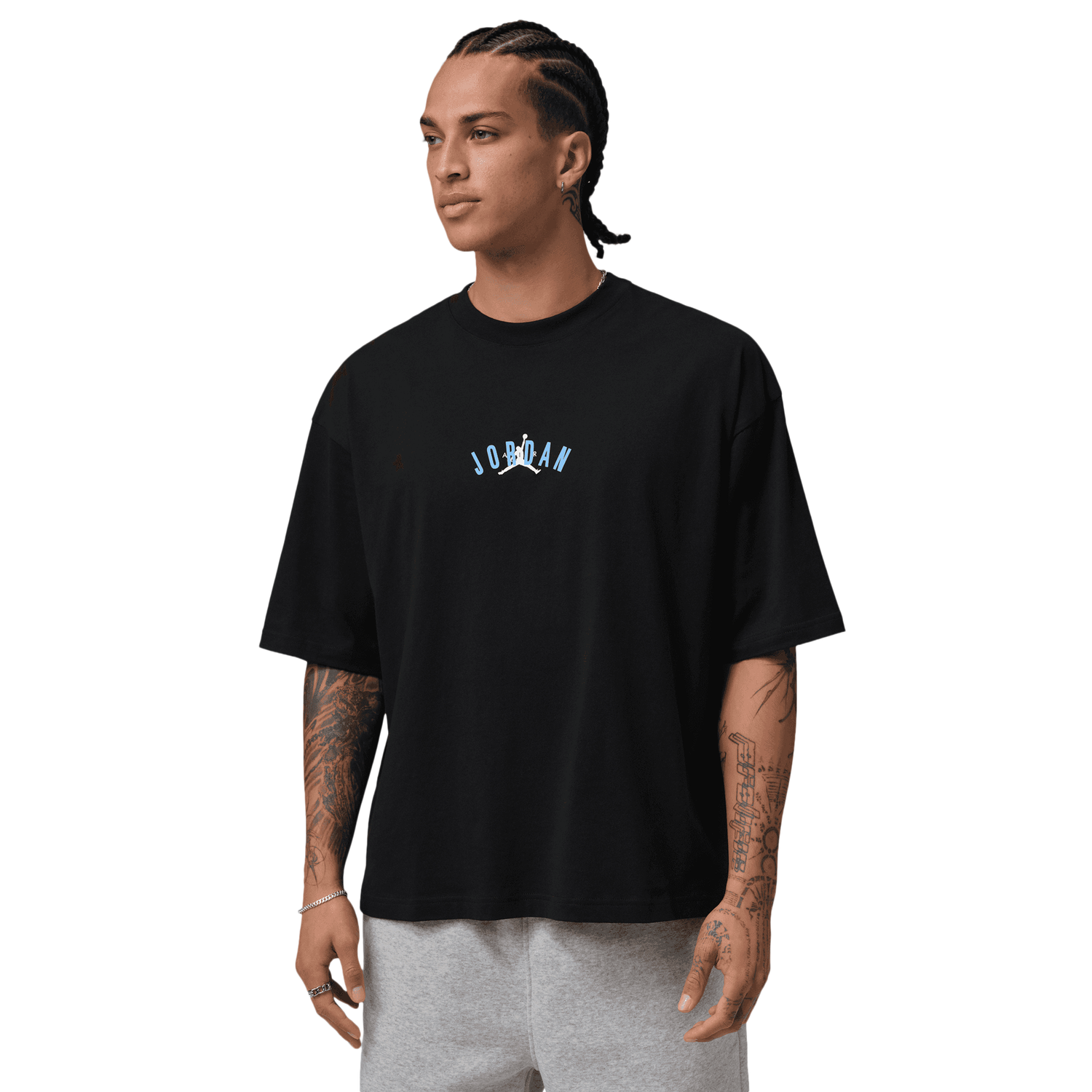 Jordan Back Stretch Oversized Short Sleeve Crew - Men's - Black/University Blue