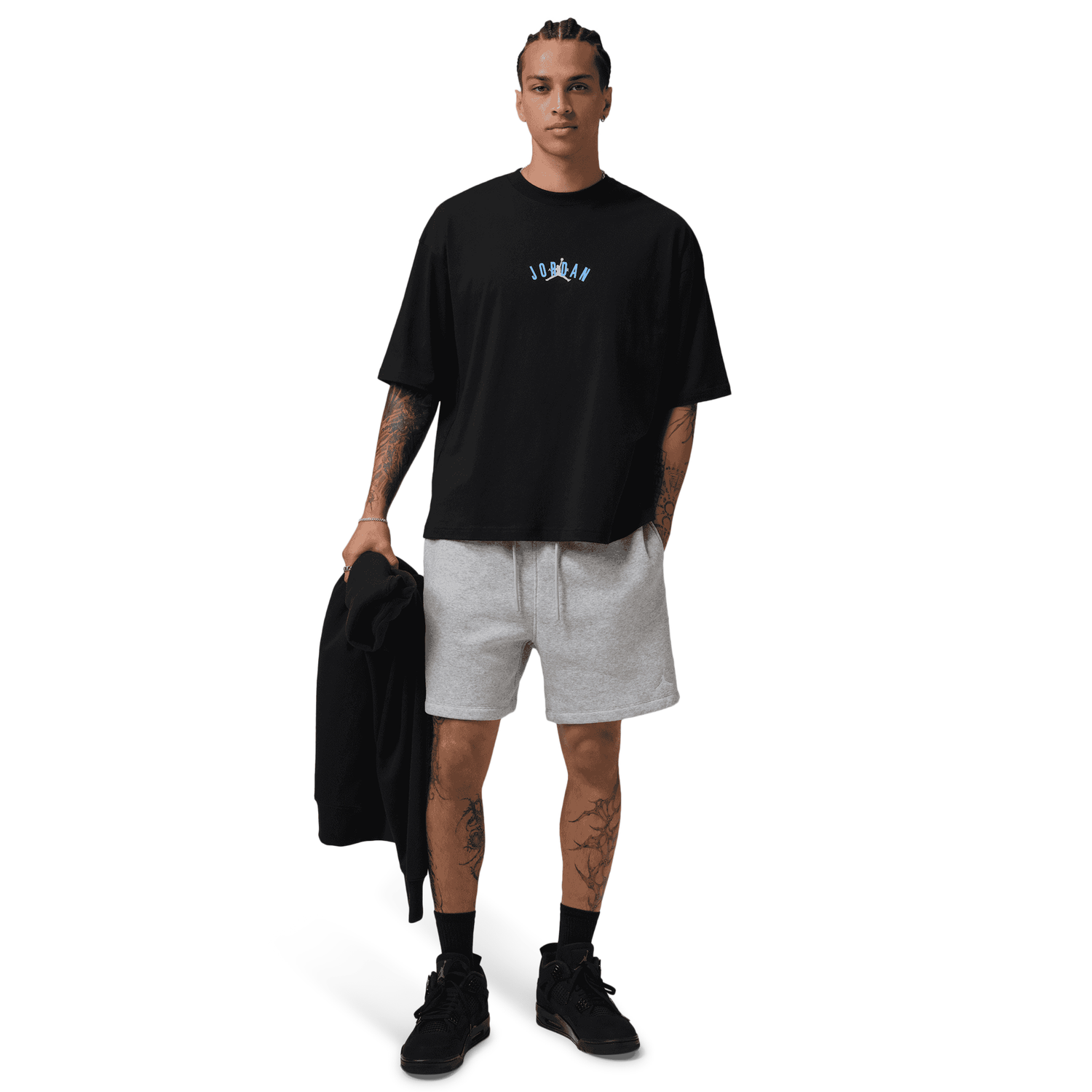 Jordan Back Stretch Oversized Short Sleeve Crew - Men's - Black/University Blue