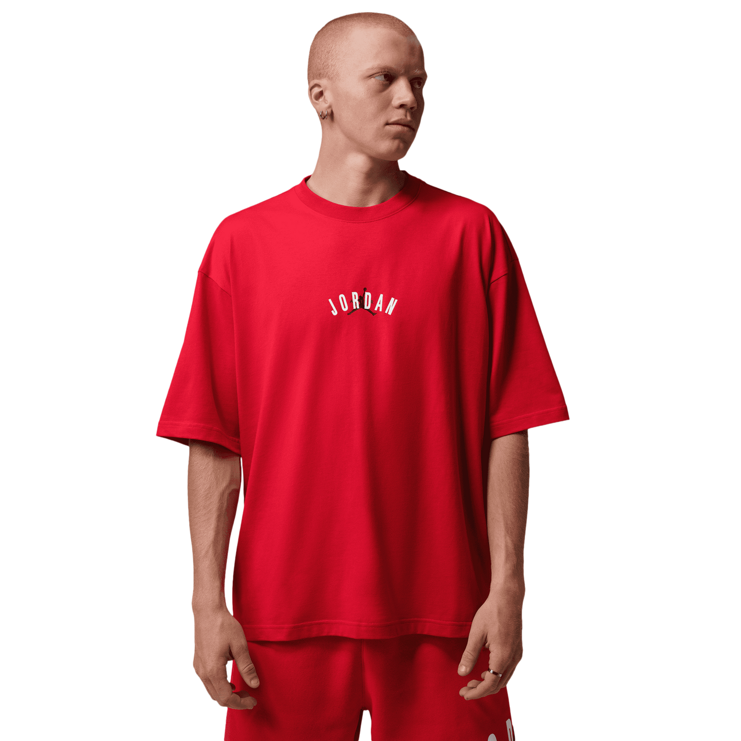 Jordan Back Stretch Oversized Short Sleeve Crew - Men's - Fire Red/White