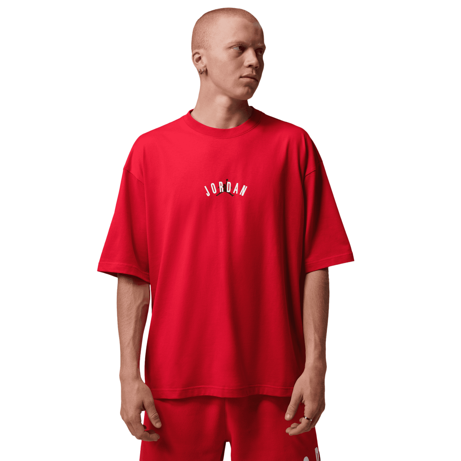 Jordan Back Stretch Oversized Short Sleeve Crew - Men's - Fire Red/White