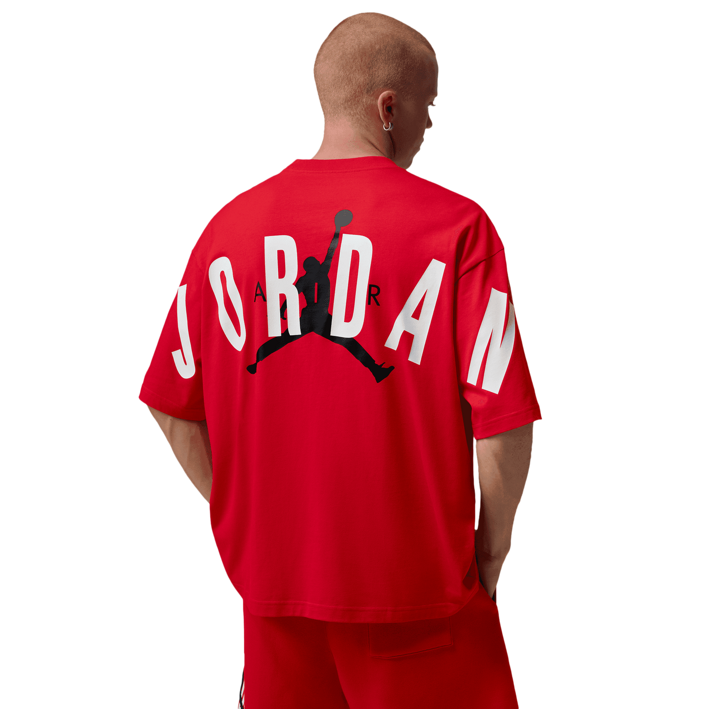 Jordan Back Stretch Oversized Short Sleeve Crew - Men's - Fire Red/White