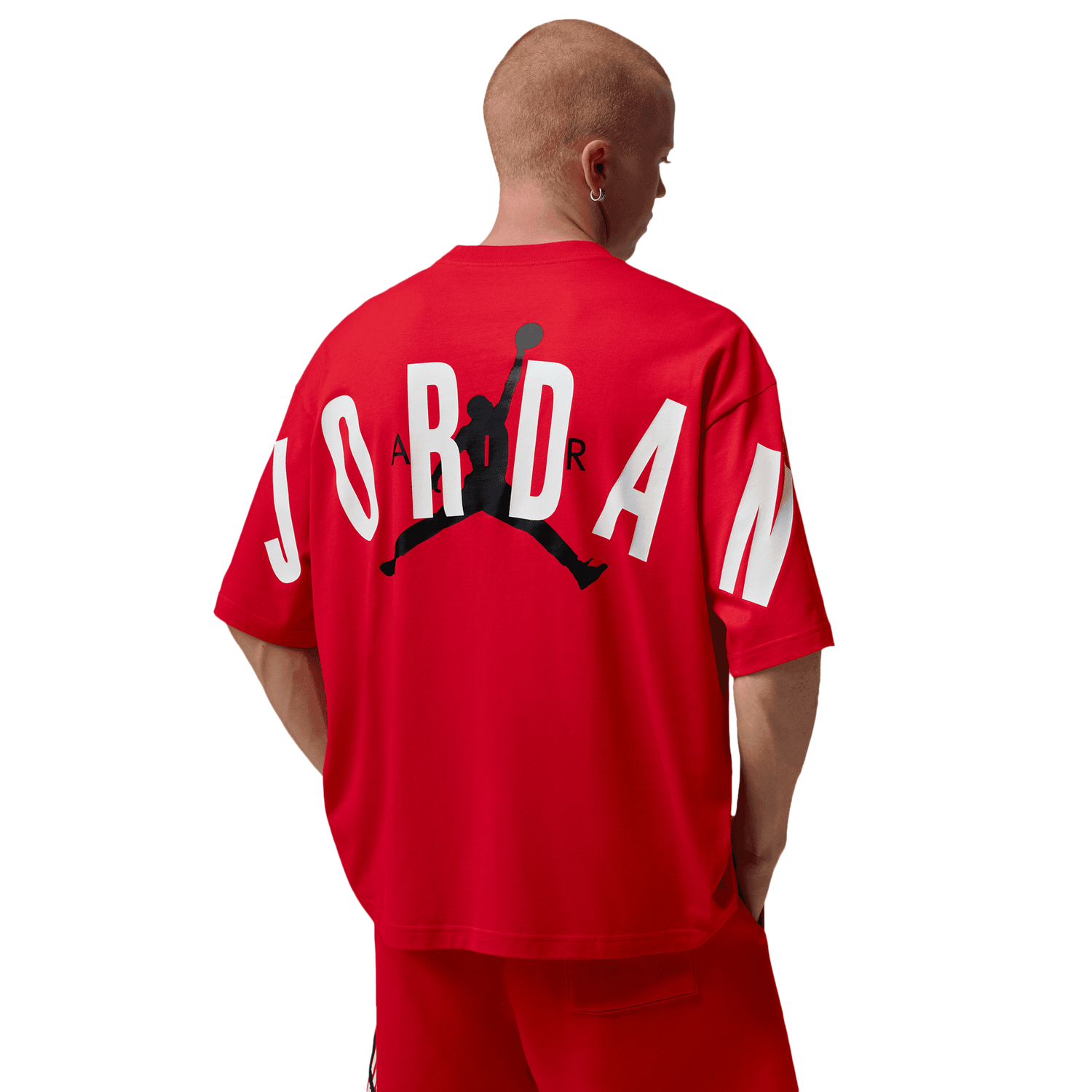 Jordan Back Stretch Oversized Short Sleeve Crew - Men's - Fire Red/White