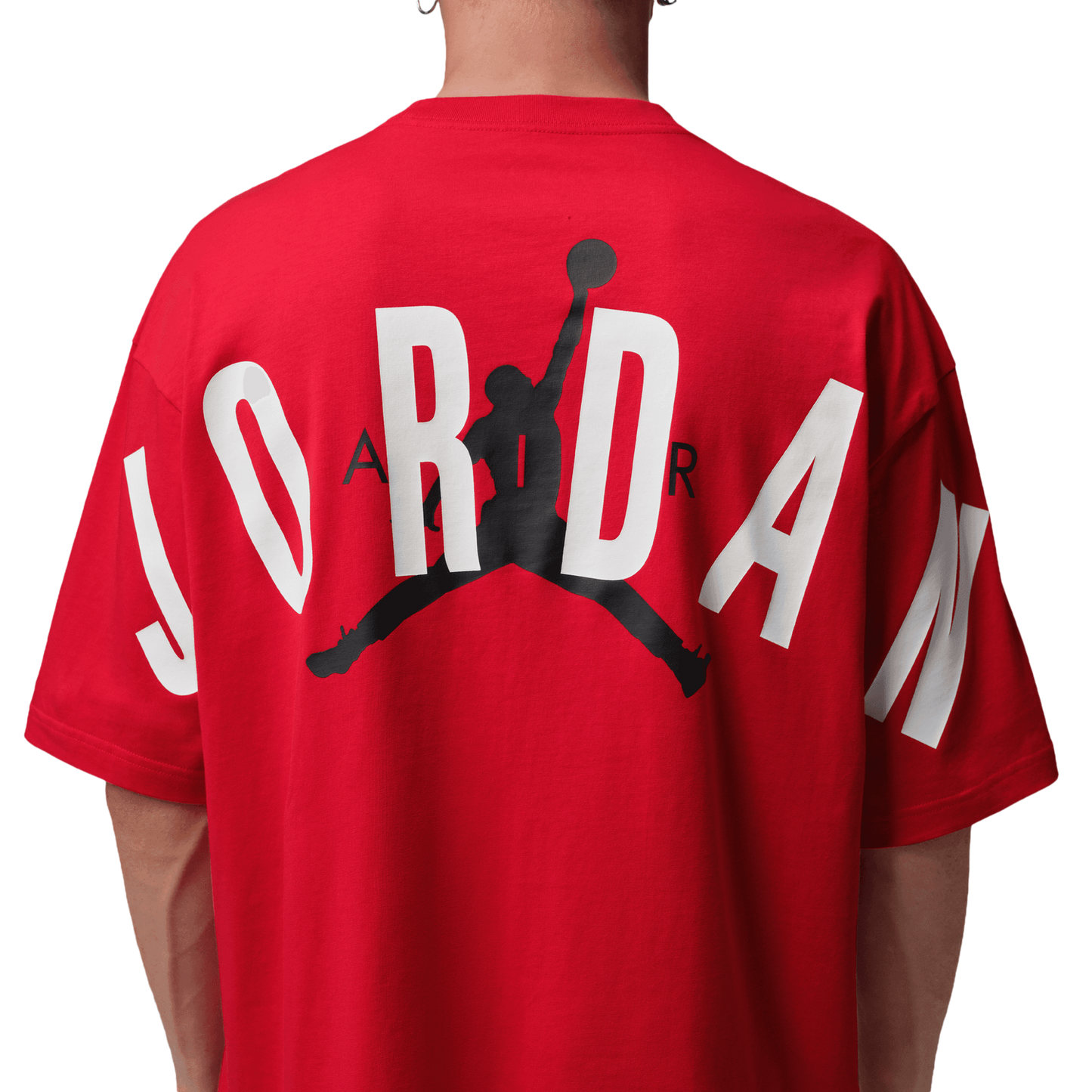 Jordan Back Stretch Oversized Short Sleeve Crew - Men's - Fire Red/White