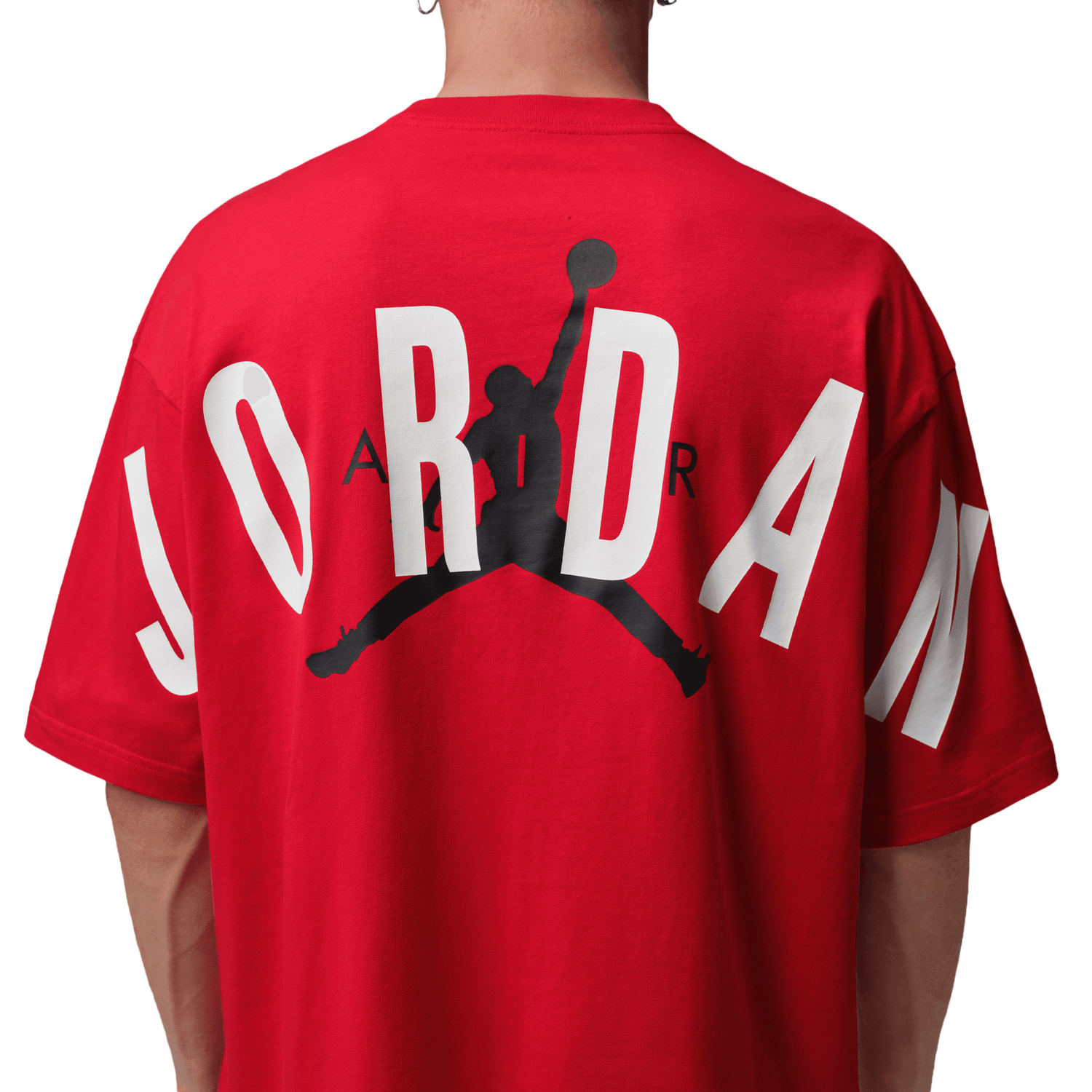 Jordan Back Stretch Oversized Short Sleeve Crew - Men's - Fire Red/White