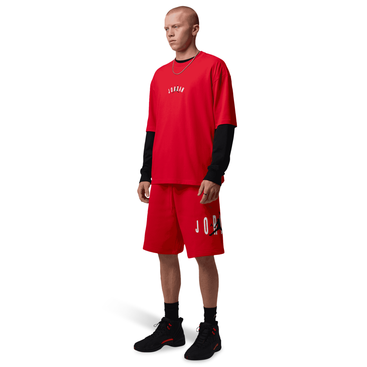 Jordan Back Stretch Oversized Short Sleeve Crew - Men's - Fire Red/White