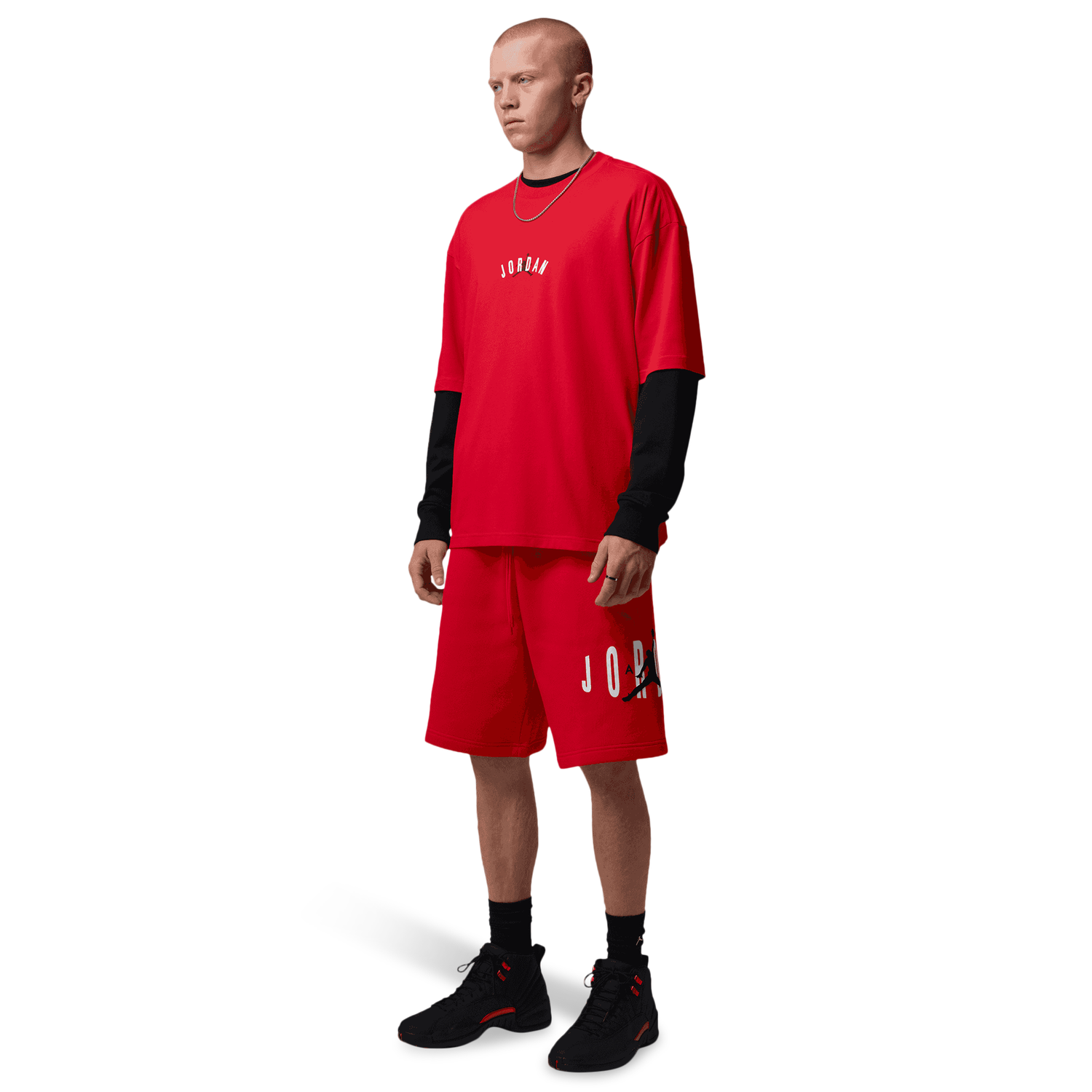 Jordan Back Stretch Oversized Short Sleeve Crew - Men's - Fire Red/White