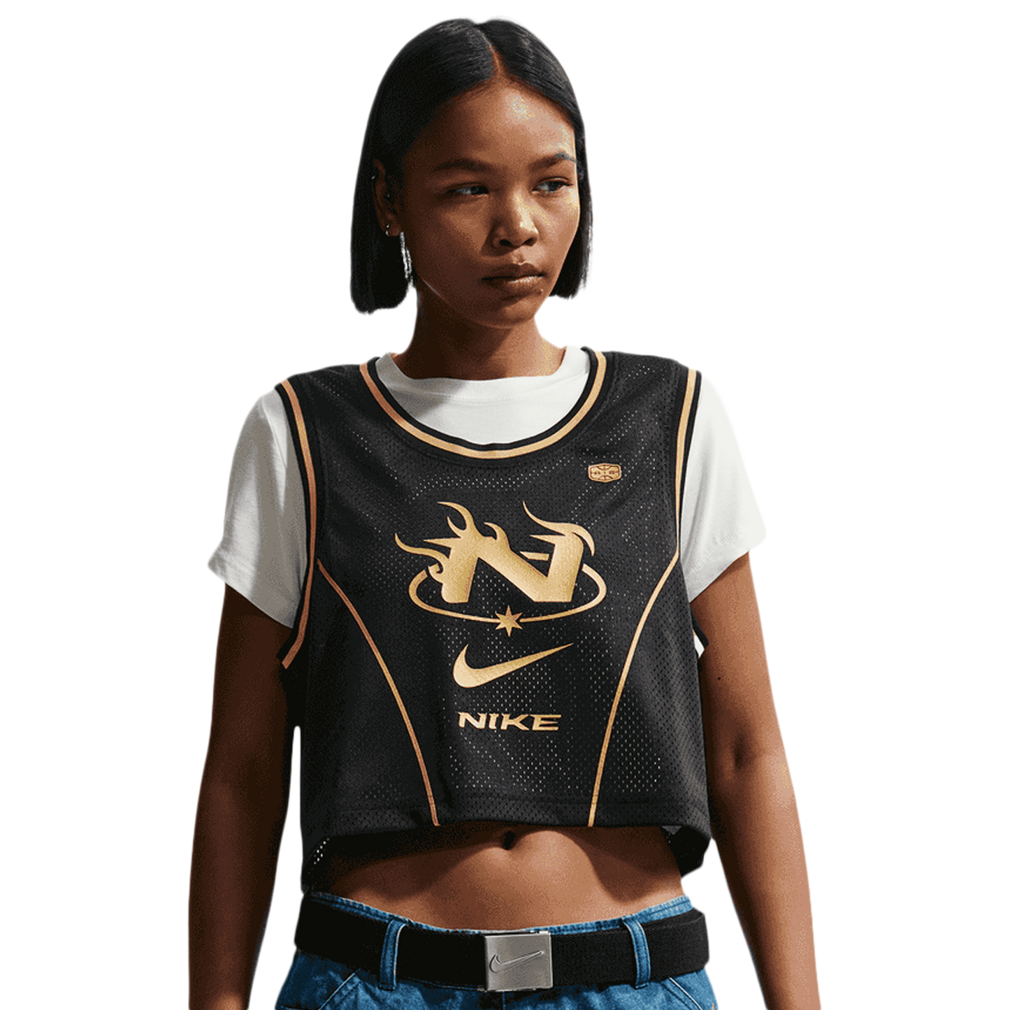 Nike NSW Mid Crop Swoosh Jersey - Women's - Black/Tan
