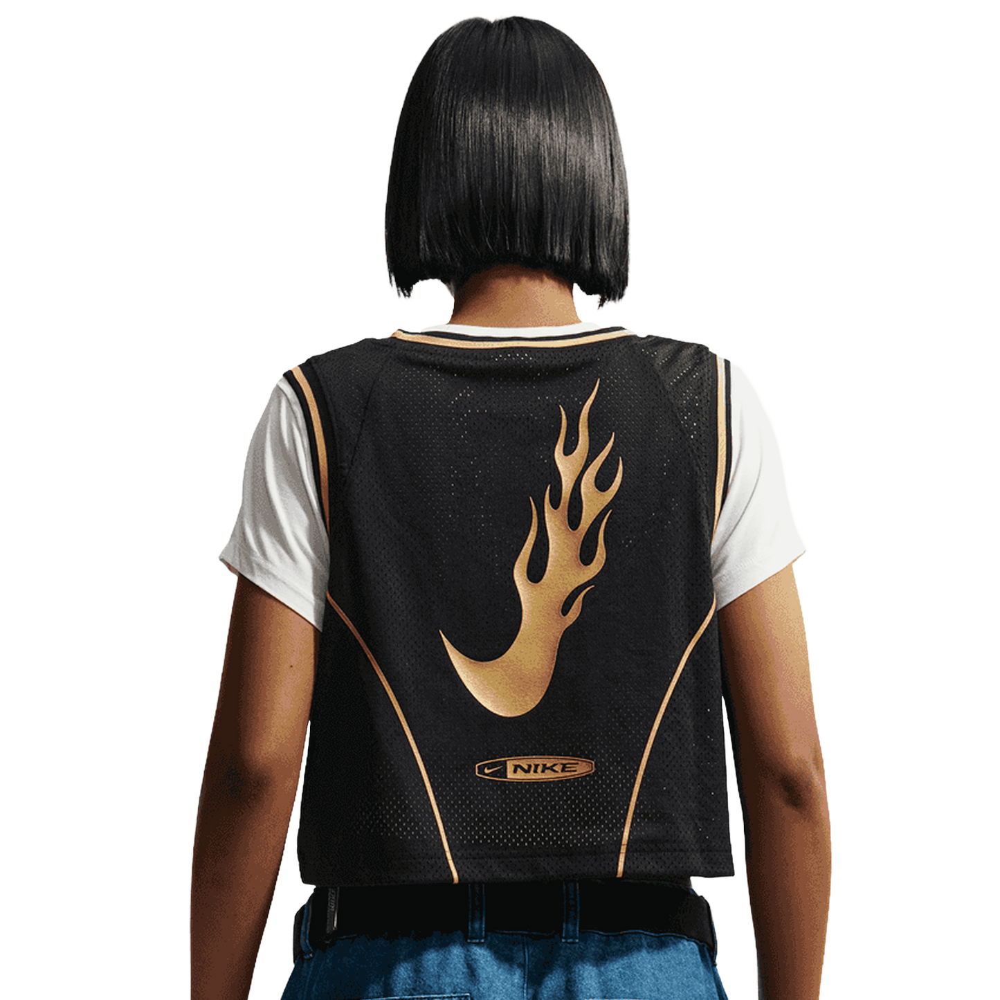 Nike NSW Mid Crop Swoosh Jersey - Women's - Black/Tan
