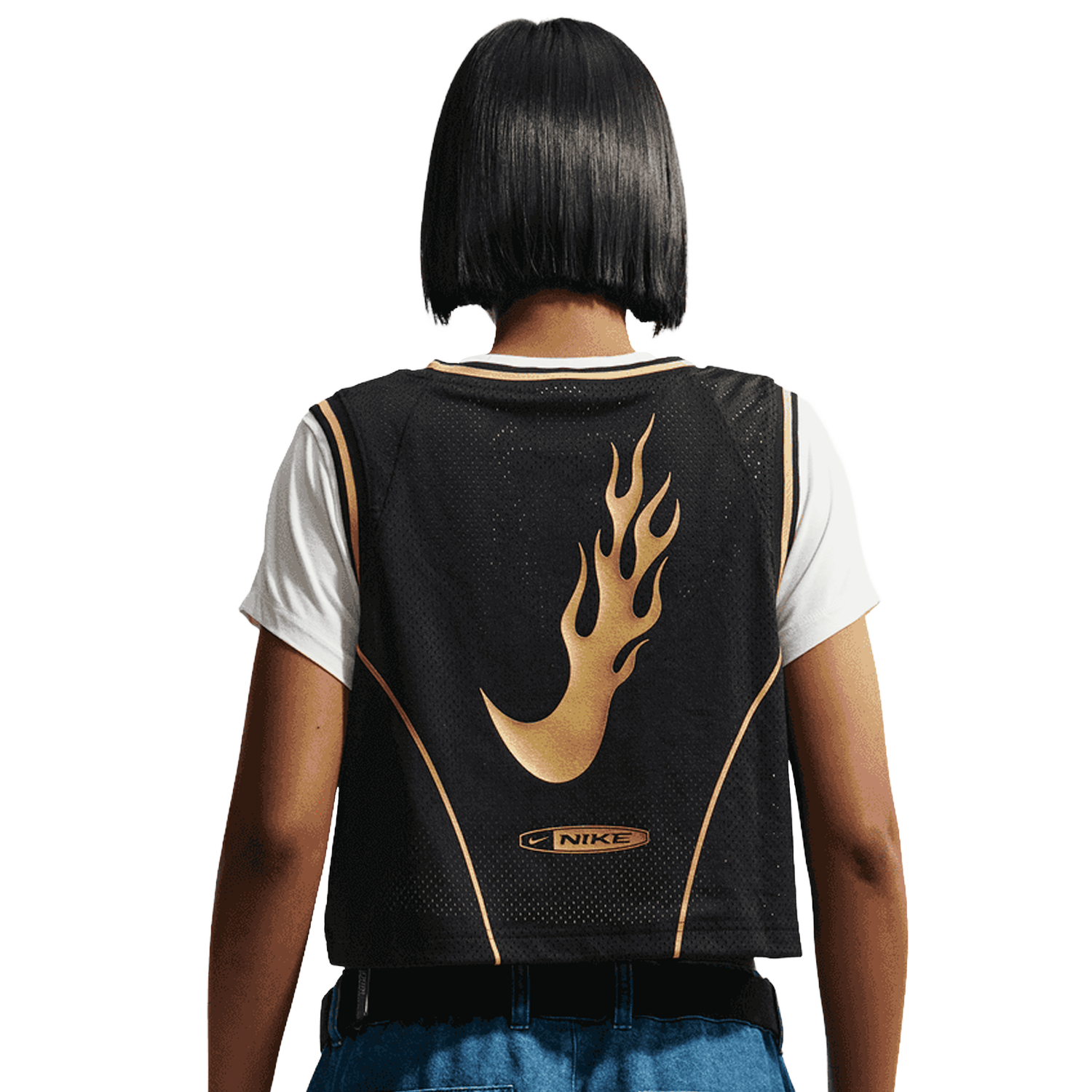 Nike NSW Mid Crop Swoosh Jersey - Women's - Black/Tan