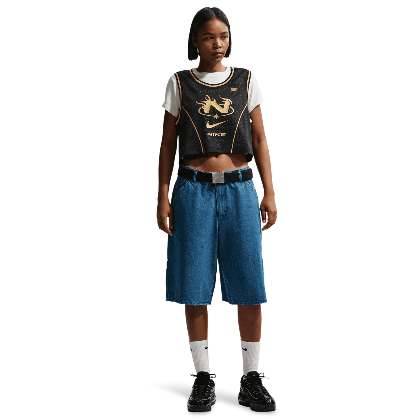 Nike NSW Mid Crop Swoosh Jersey - Women's - Black/Tan