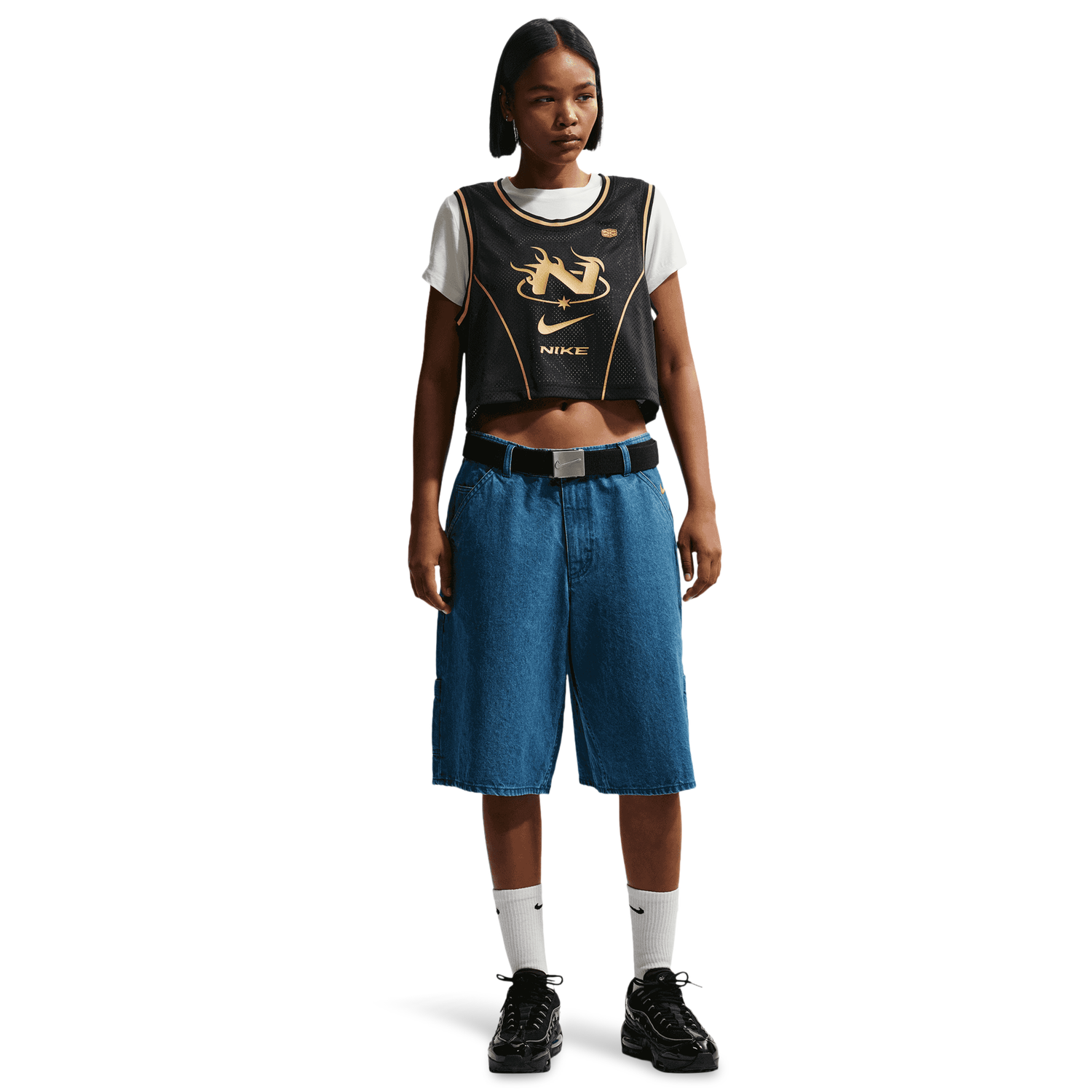 Nike NSW Mid Crop Swoosh Jersey - Women's - Black/Tan