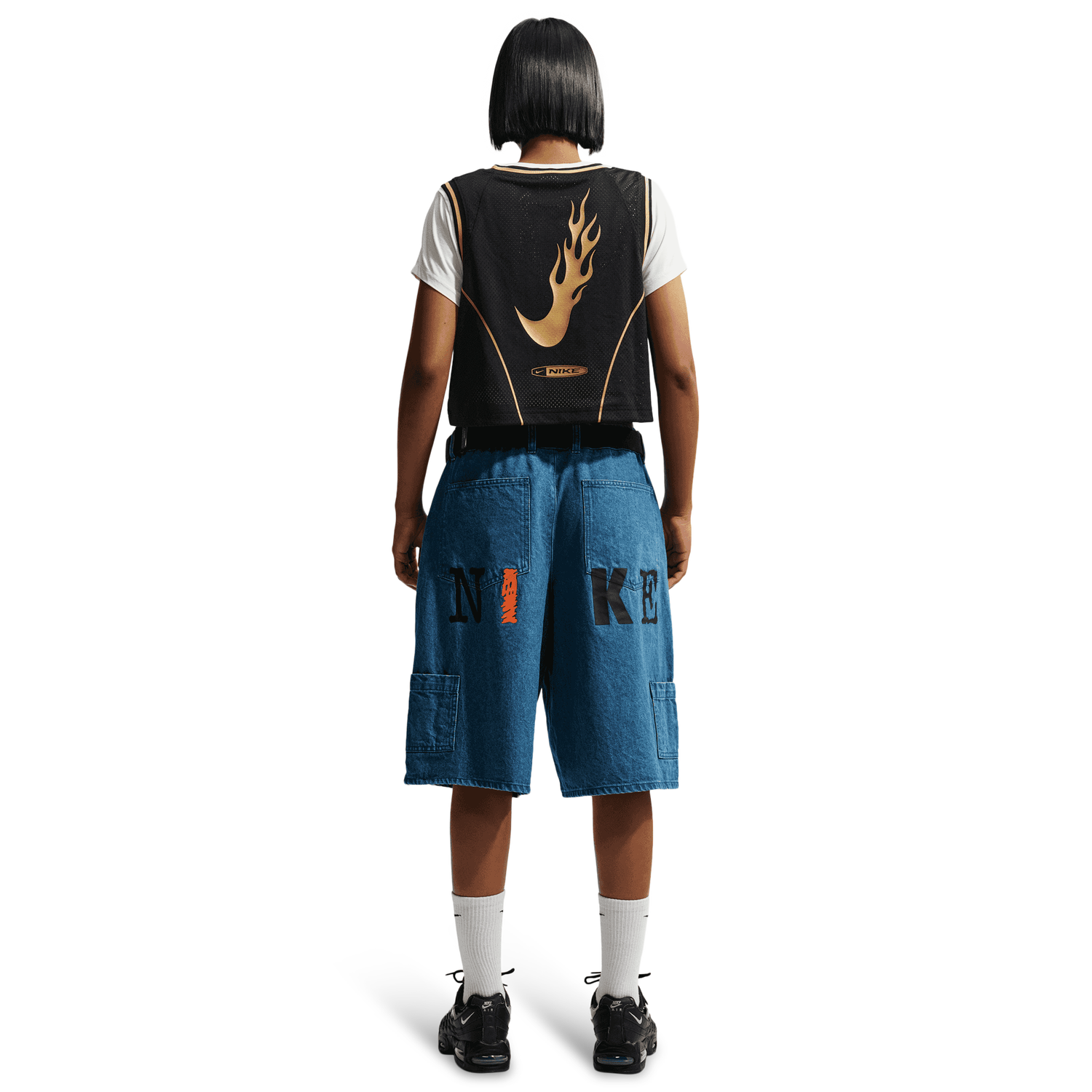 Nike NSW Mid Crop Swoosh Jersey - Women's - Black/Tan