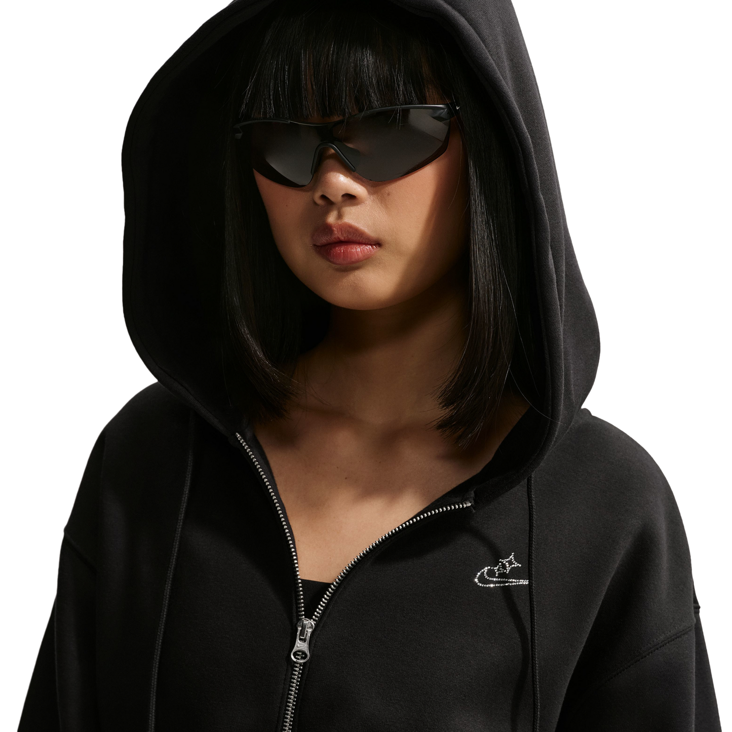 Nike NSW Phoenix Fleece Bling Crop Full-Zip Hoodie - Women's - Black/Black