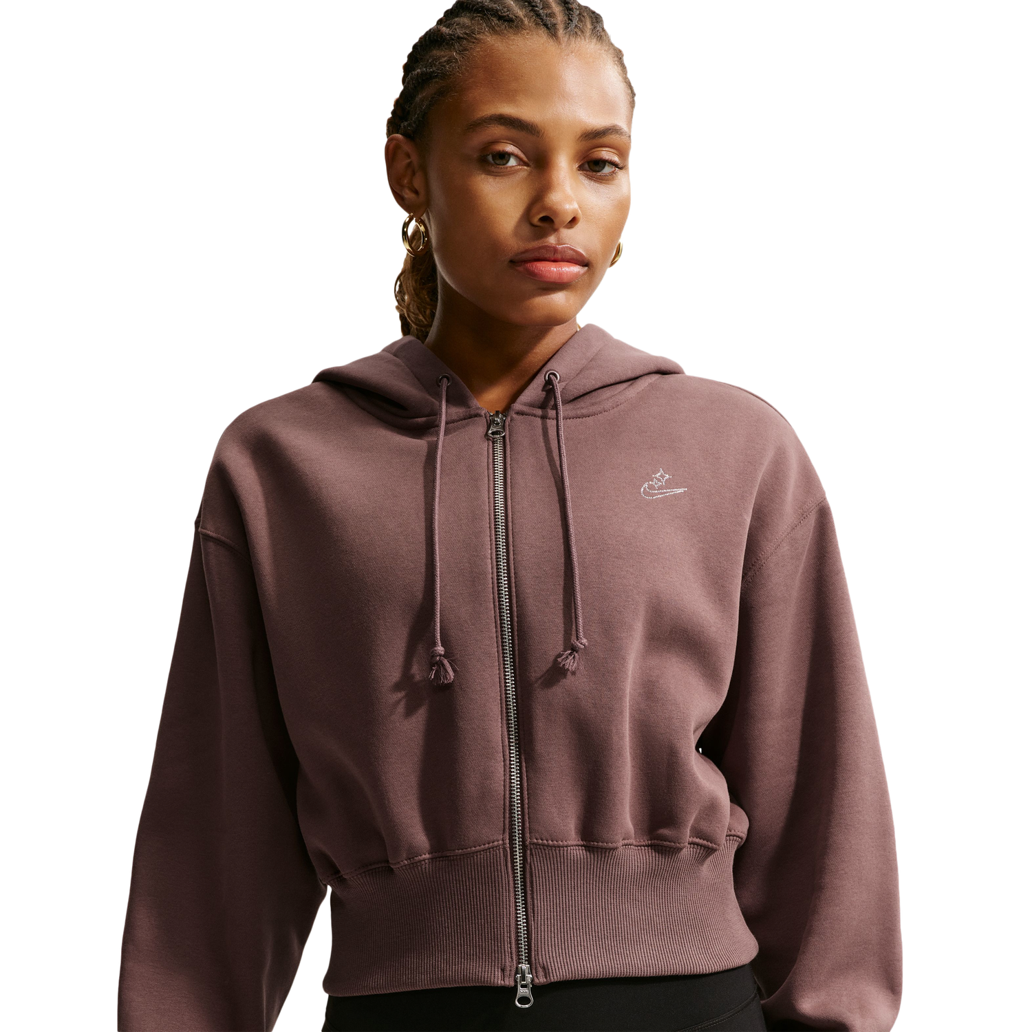 Nike NSW Phoenix Fleece Bling Crop Full-Zip Hoodie - Women's - Tattoo/Tattoo