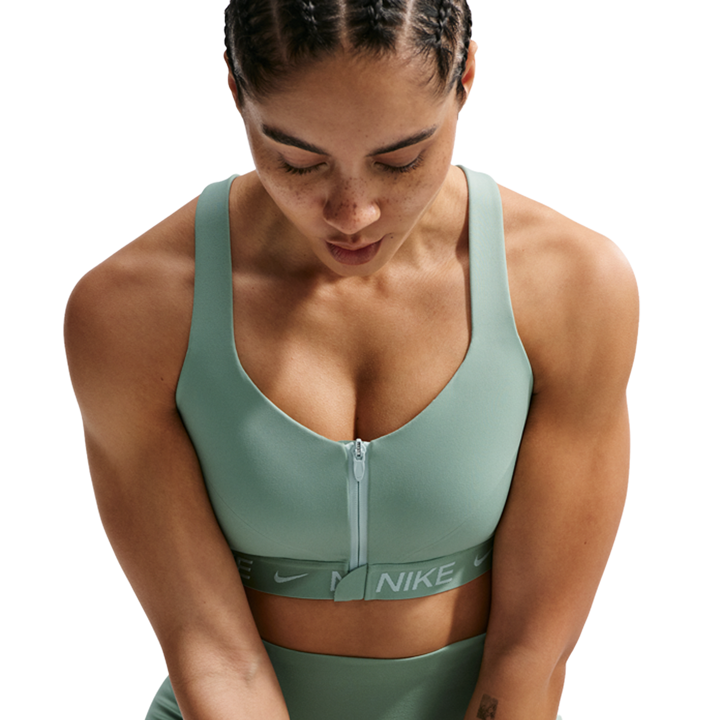 Nike Indy High Support Zip Bra - Women's - Barely Green/Steam