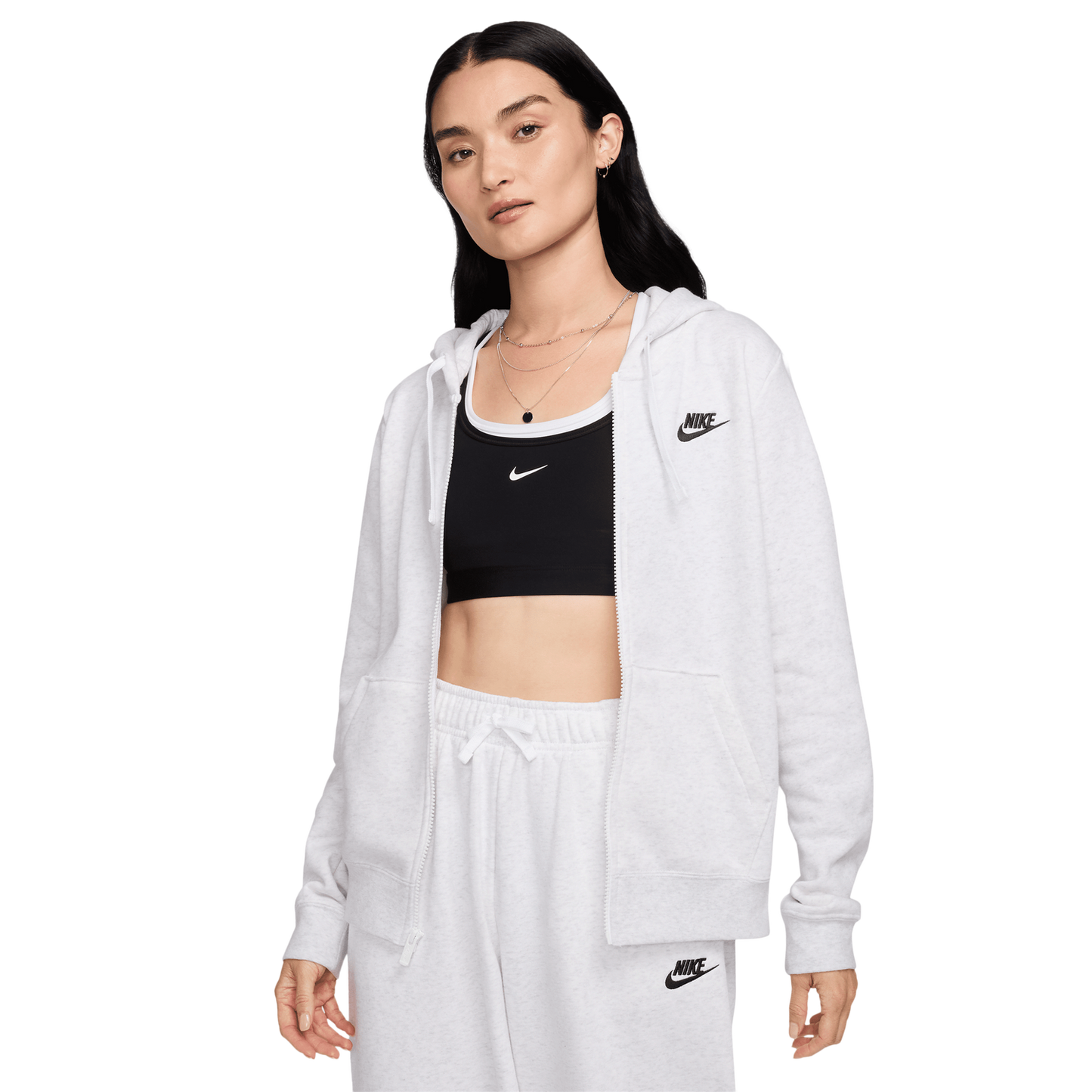 Nike NSW Club Fleece FZ Hoodie - Women's - Birch Heather/Black