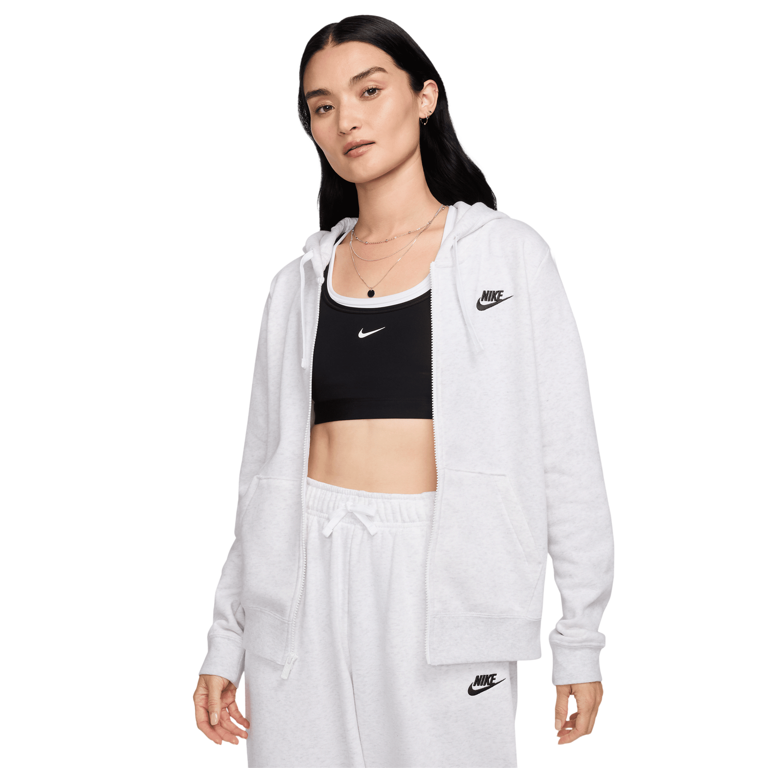 Nike NSW Club Fleece FZ Hoodie - Women's - Birch Heather/Black