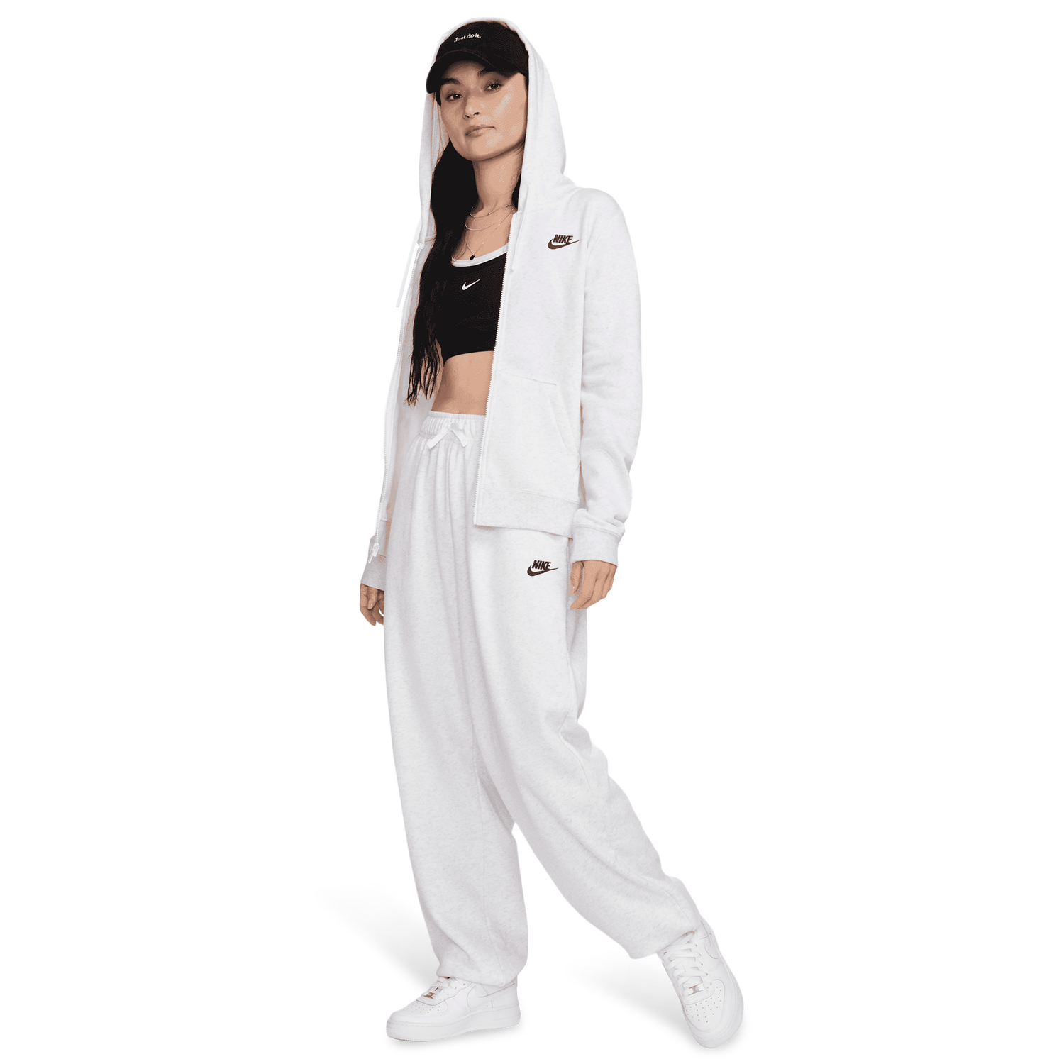 Nike NSW Club Fleece FZ Hoodie - Women's - Birch Heather/Black