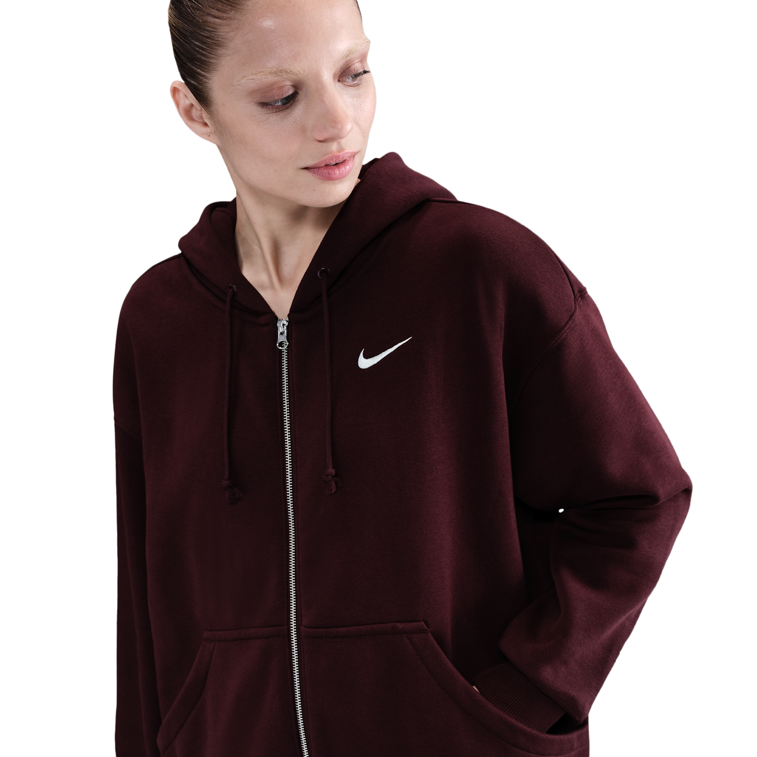 Nike Phoenix Fleece Long Sleeve Full-Zip - Women's - Burgundy Crush/Sail