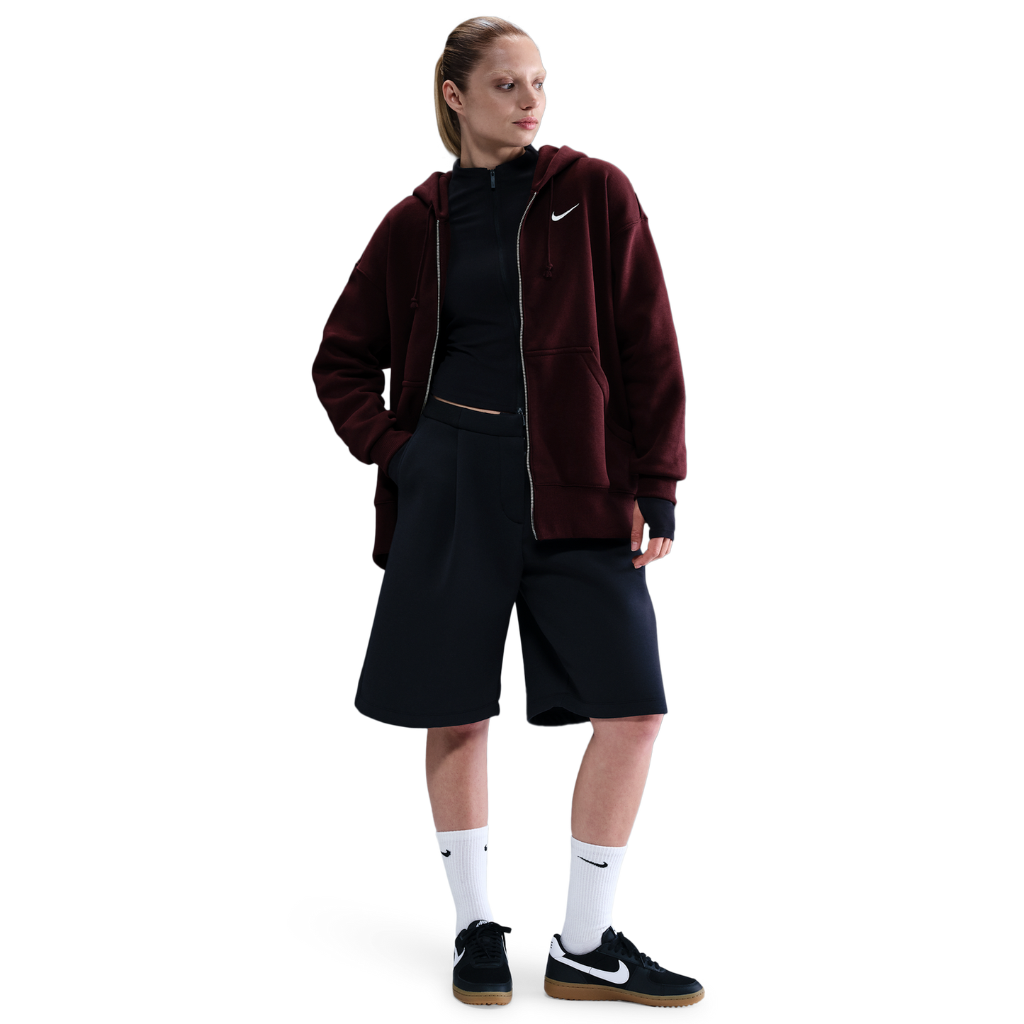 Nike Phoenix Fleece Long Sleeve Full-Zip - Women's - Burgundy Crush/Sail