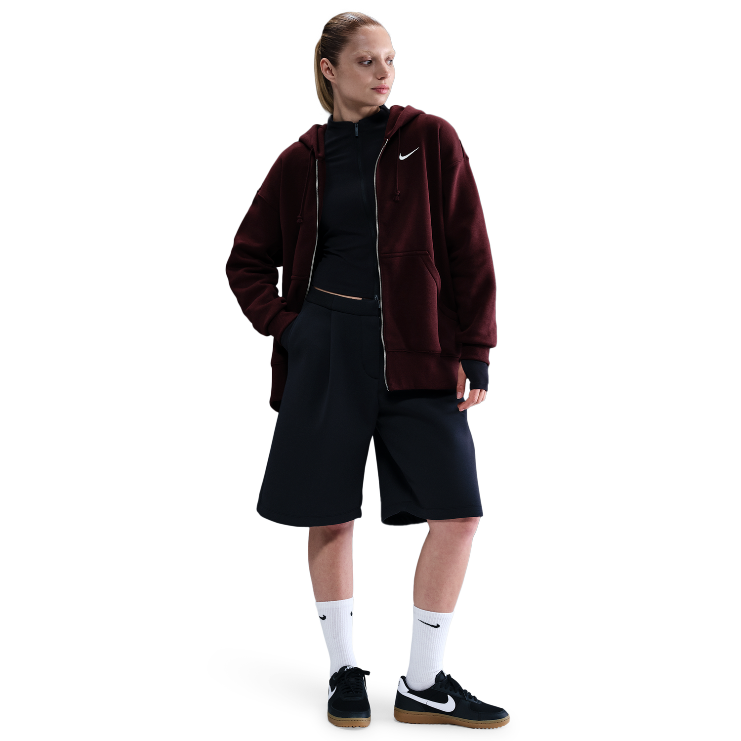 Nike Phoenix Fleece Long Sleeve Full-Zip - Women's - Burgundy Crush/Sail