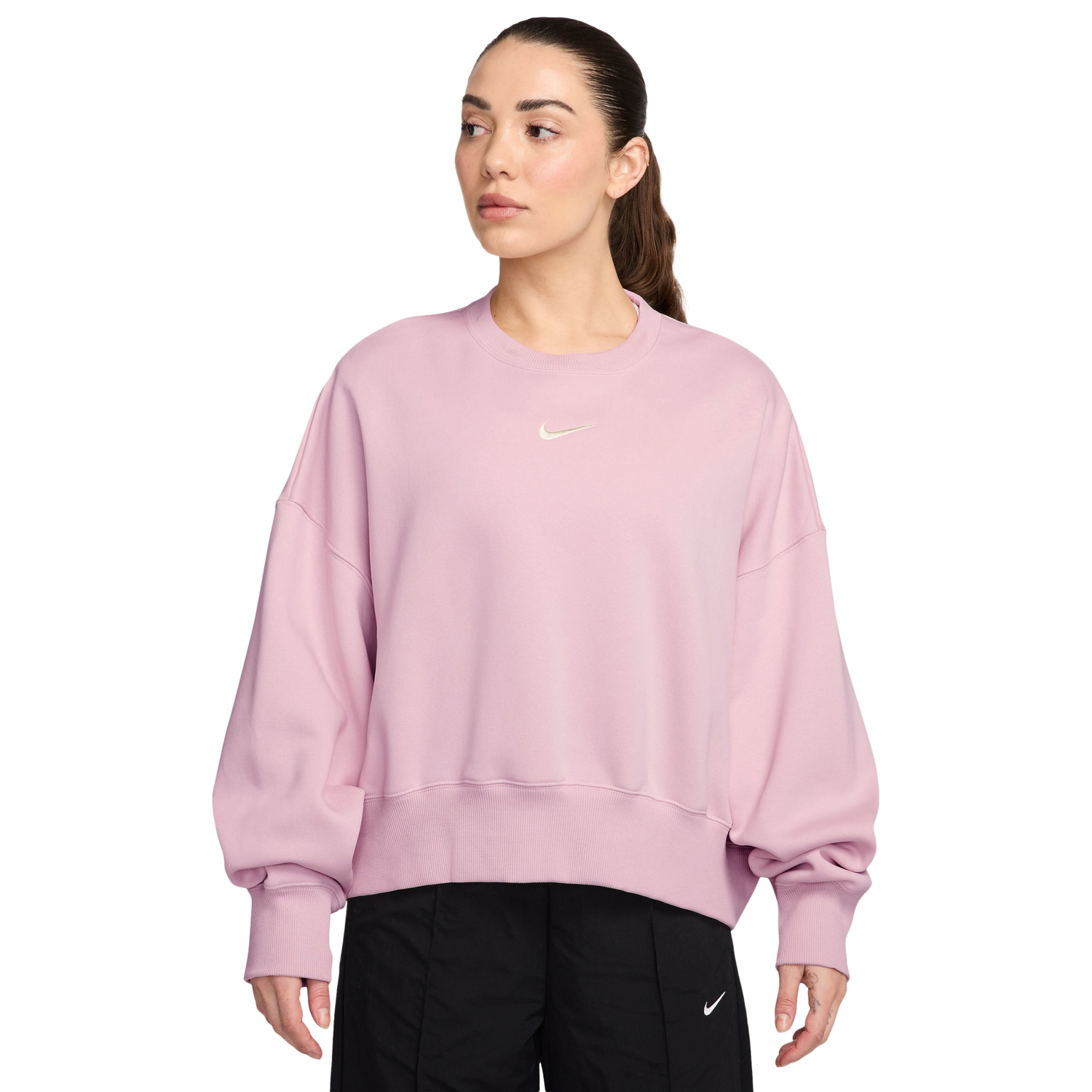 Nike NSW Style Fleece Crew OOS - Women's - Sail/Pink Foam